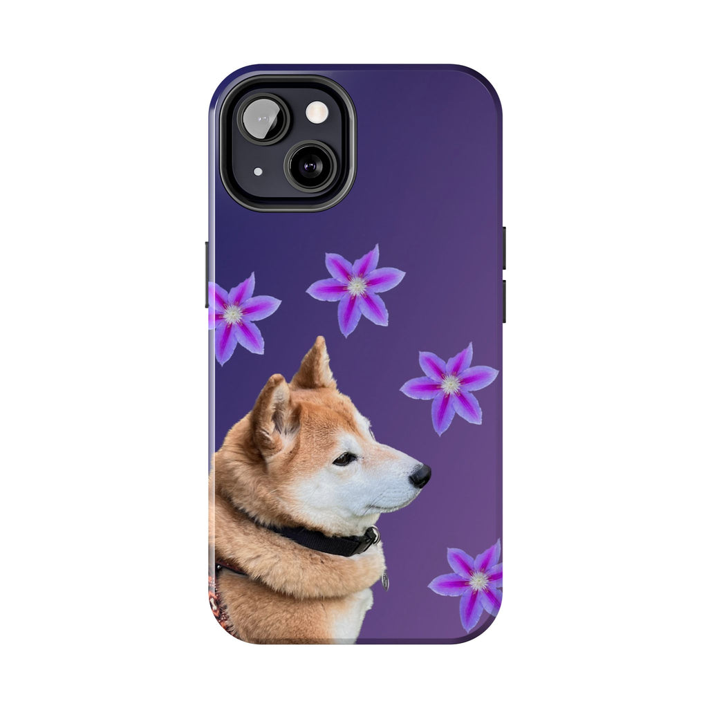 Shiba Inu Floral Tough Phone Case — Purple Dog Phone Cover with Pink Flowers