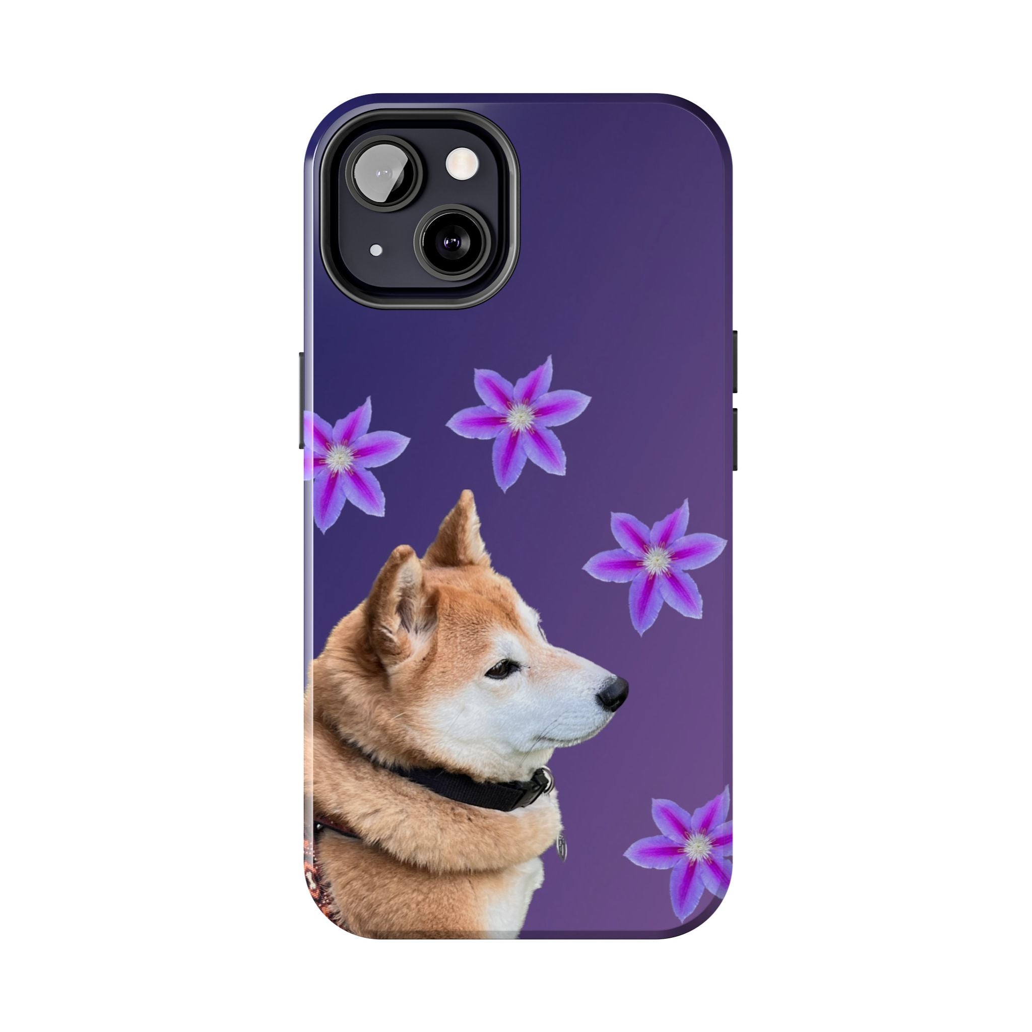 Shiba Inu Floral Tough Phone Case — Purple Dog Phone Cover with Pink Flowers