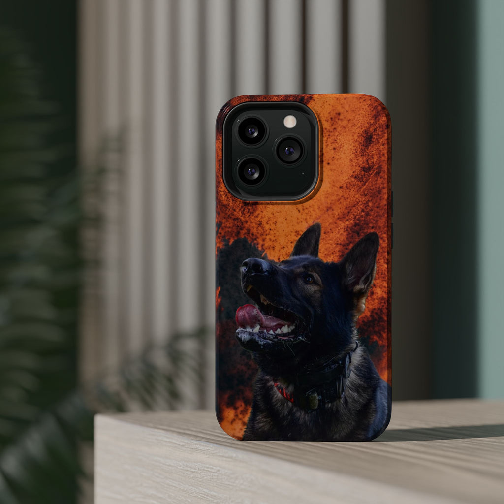 German Shepherd Phone Case — Flame Background Magnetic Impact-Resistant