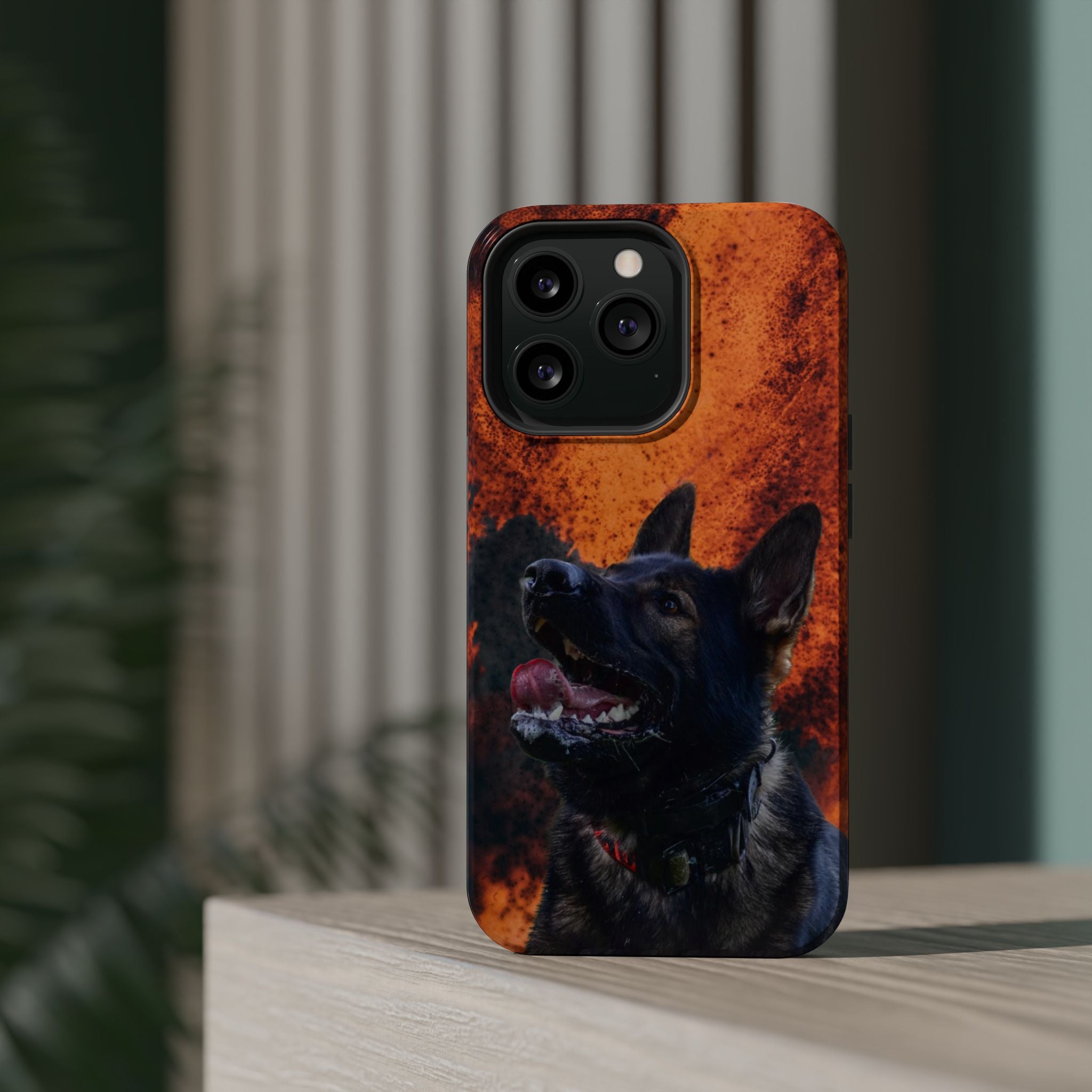 German Shepherd Phone Case — Flame Background Magnetic Impact-Resistant