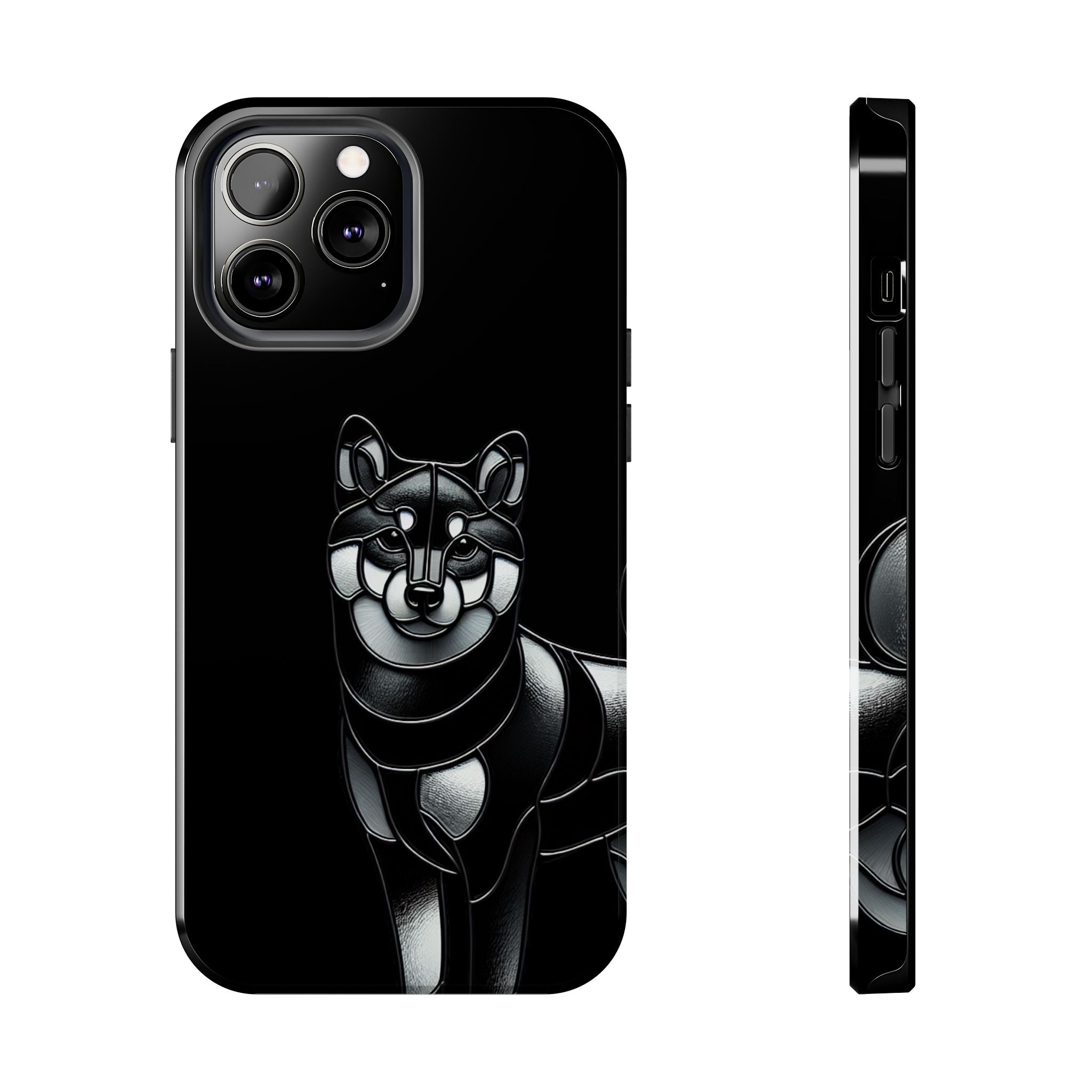 Wolf Silhouette Tough Phone Case — Black Geometric Wolf Protective Cover