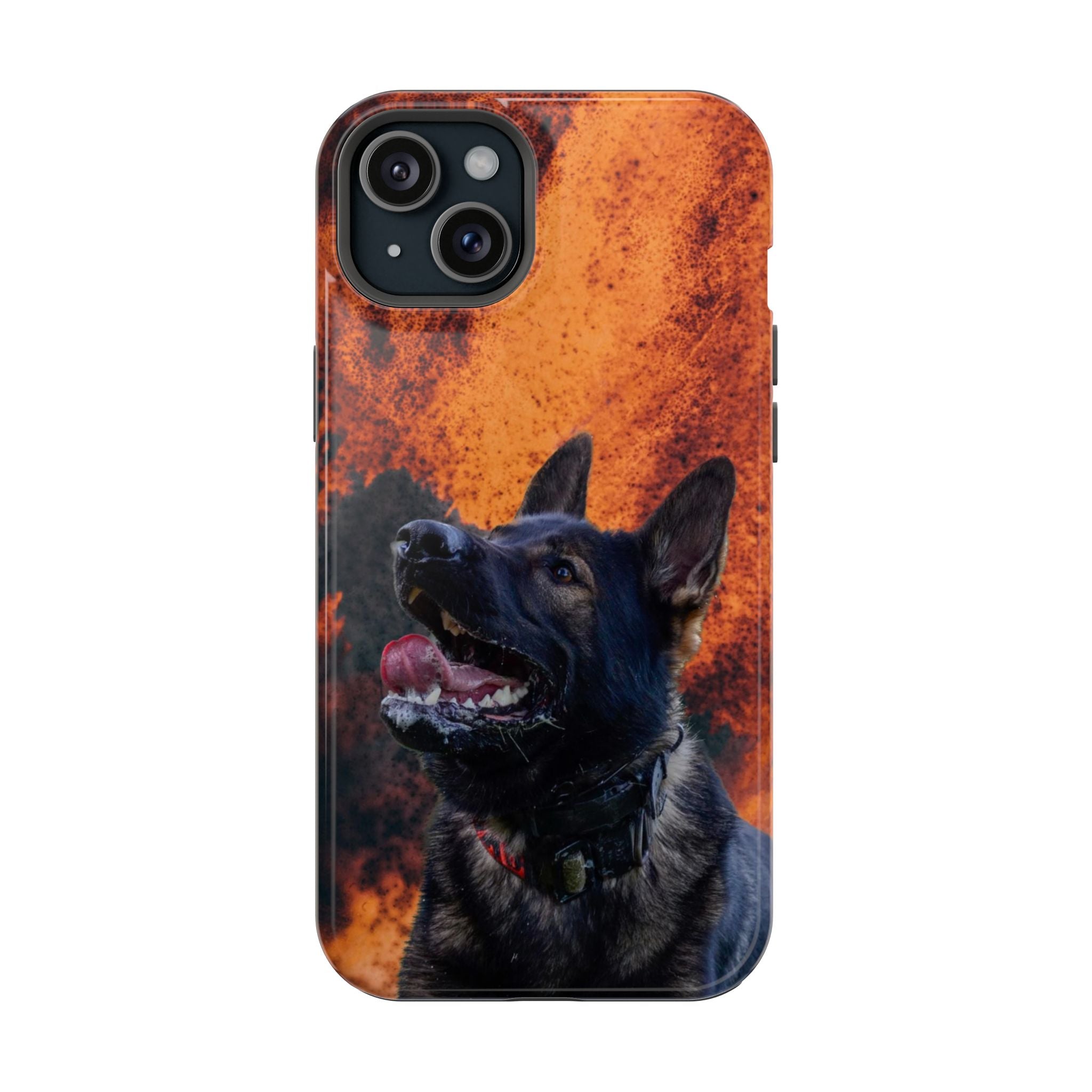 German Shepherd Phone Case — Flame Background Magnetic Impact-Resistant