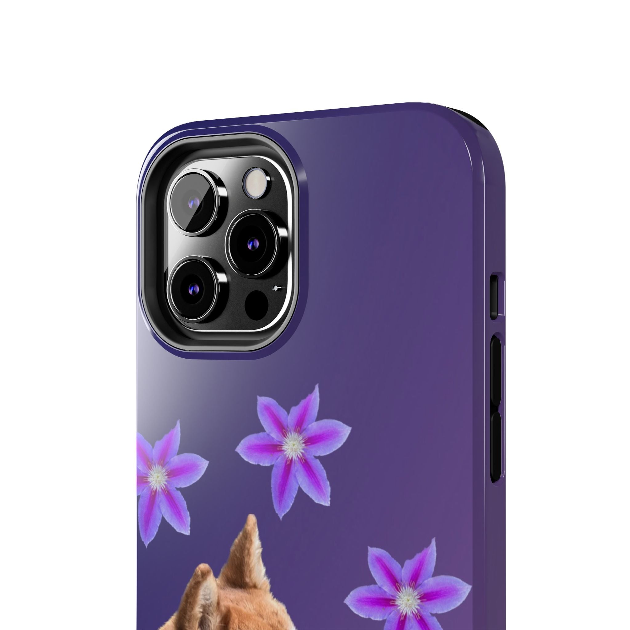 Shiba Inu Floral Tough Phone Case — Purple Dog Phone Cover with Pink Flowers