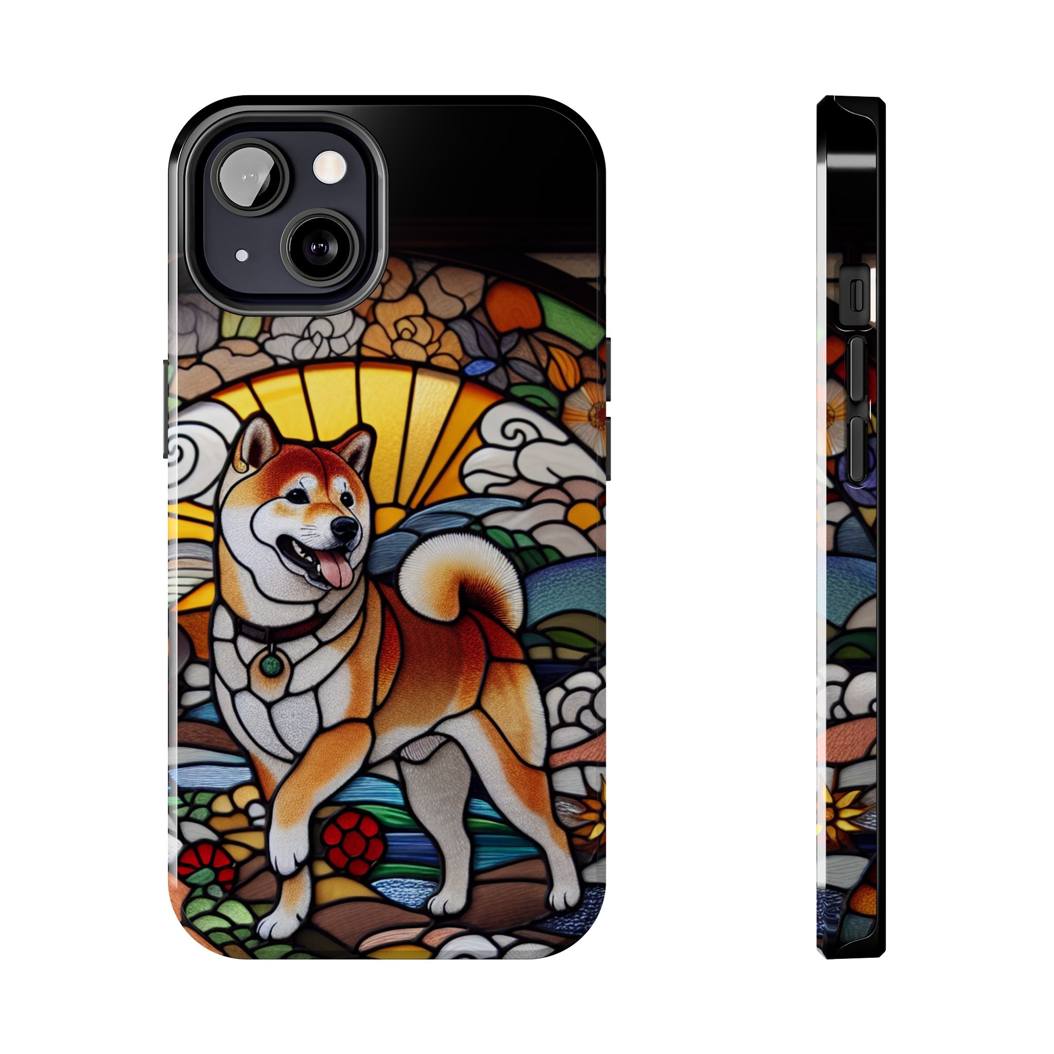 Shiba Inu Stained-Glass Tough Phone Case — Durable Protective Dog Art Cover