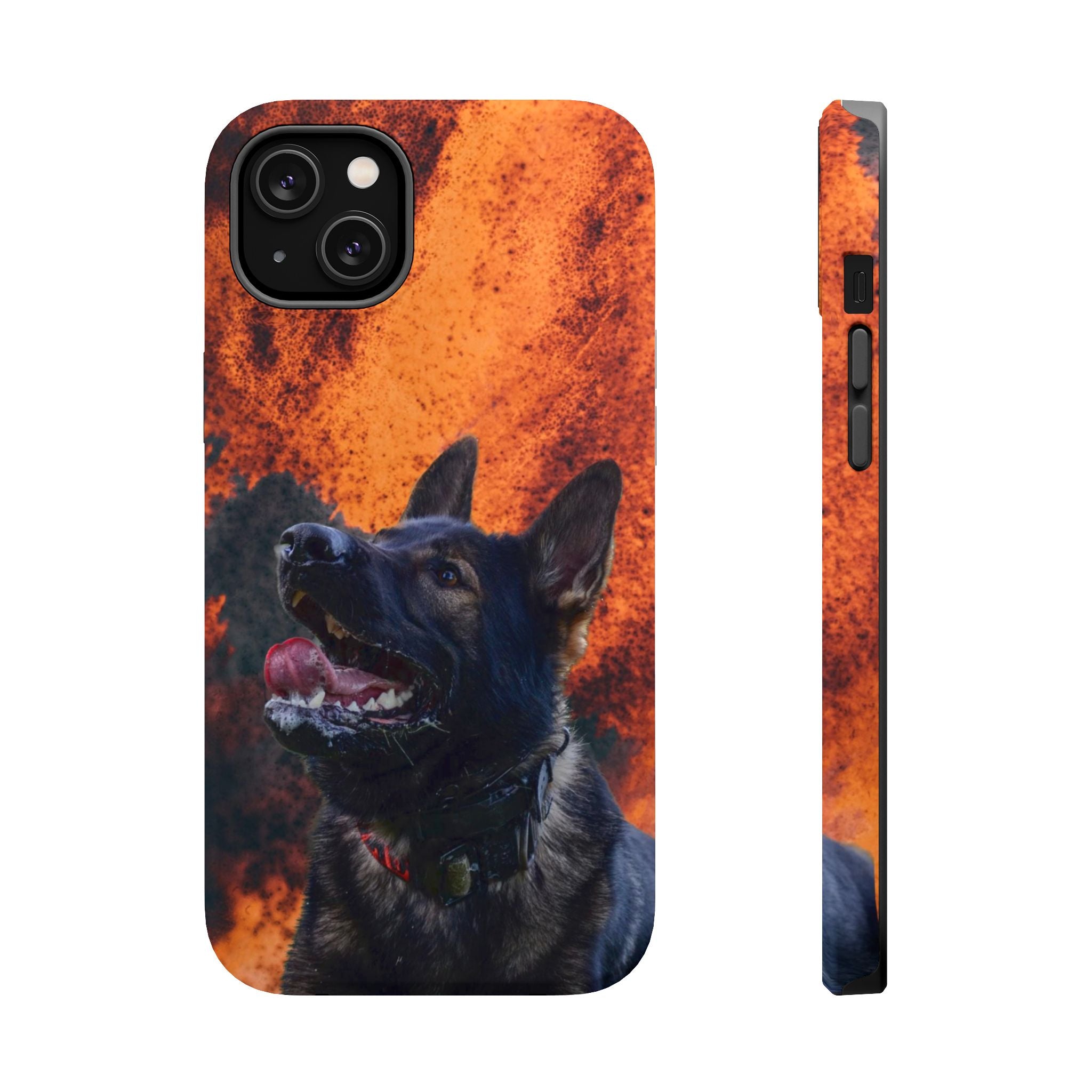 German Shepherd Phone Case — Flame Background Magnetic Impact-Resistant