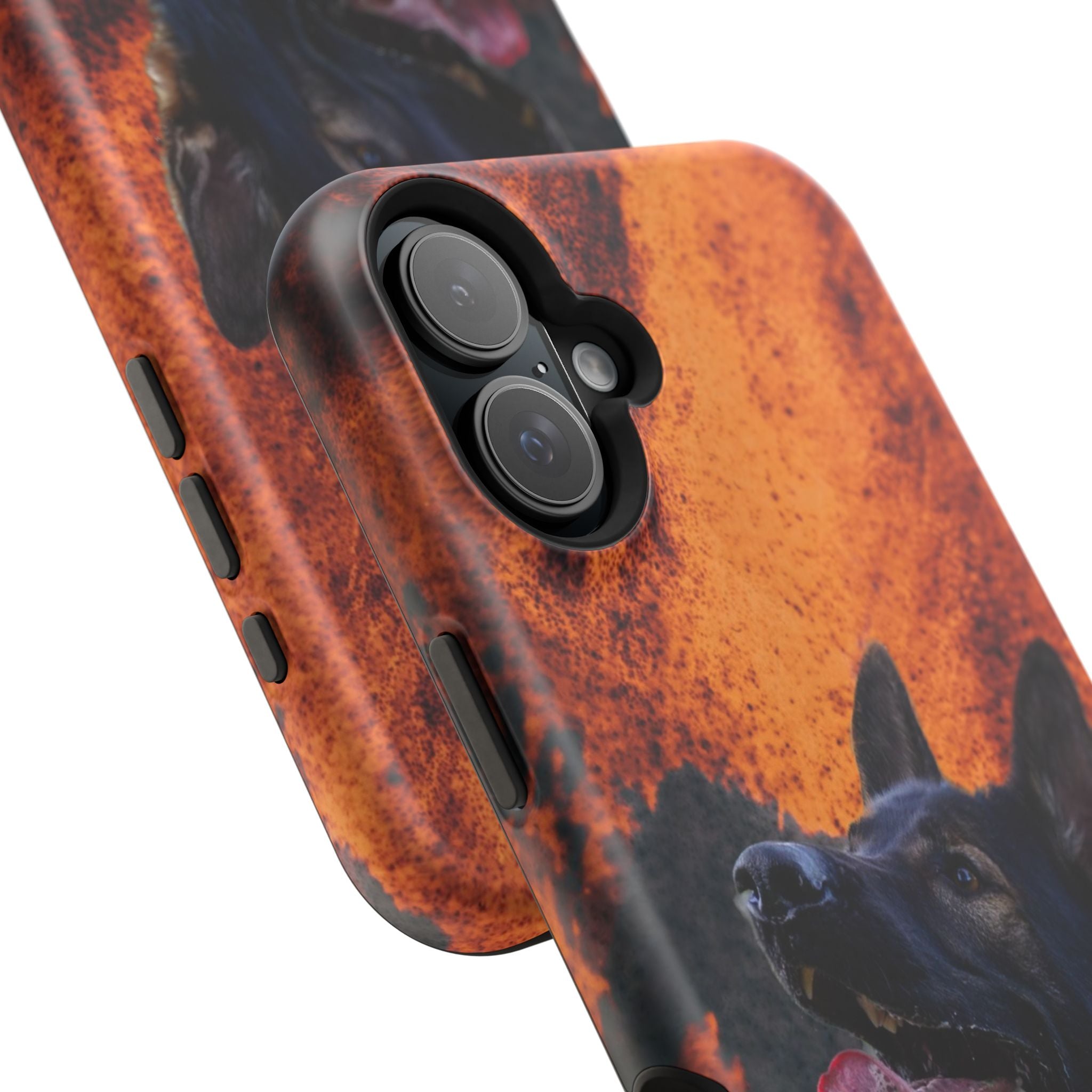German Shepherd Phone Case — Flame Background Magnetic Impact-Resistant