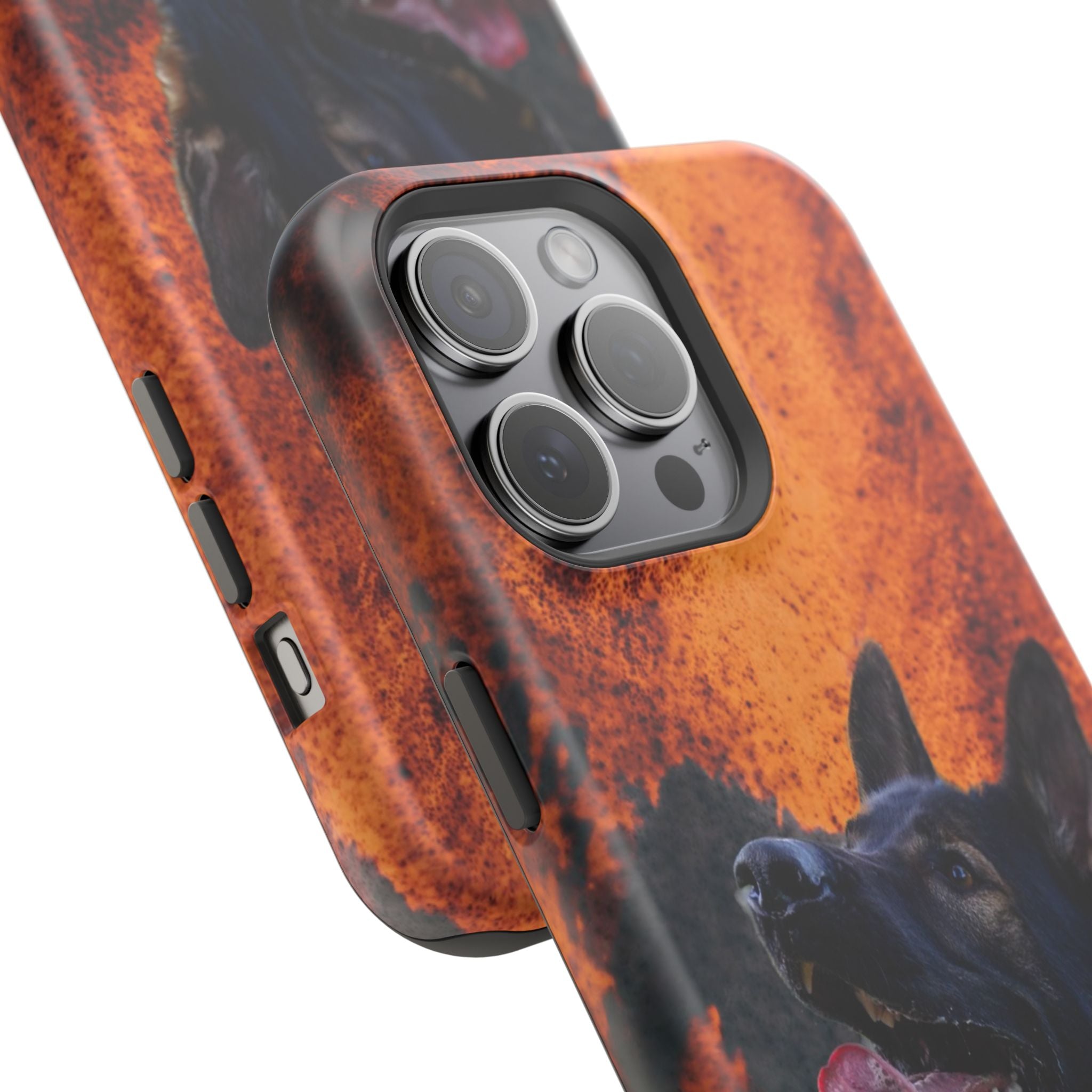 German Shepherd Phone Case — Flame Background Magnetic Impact-Resistant