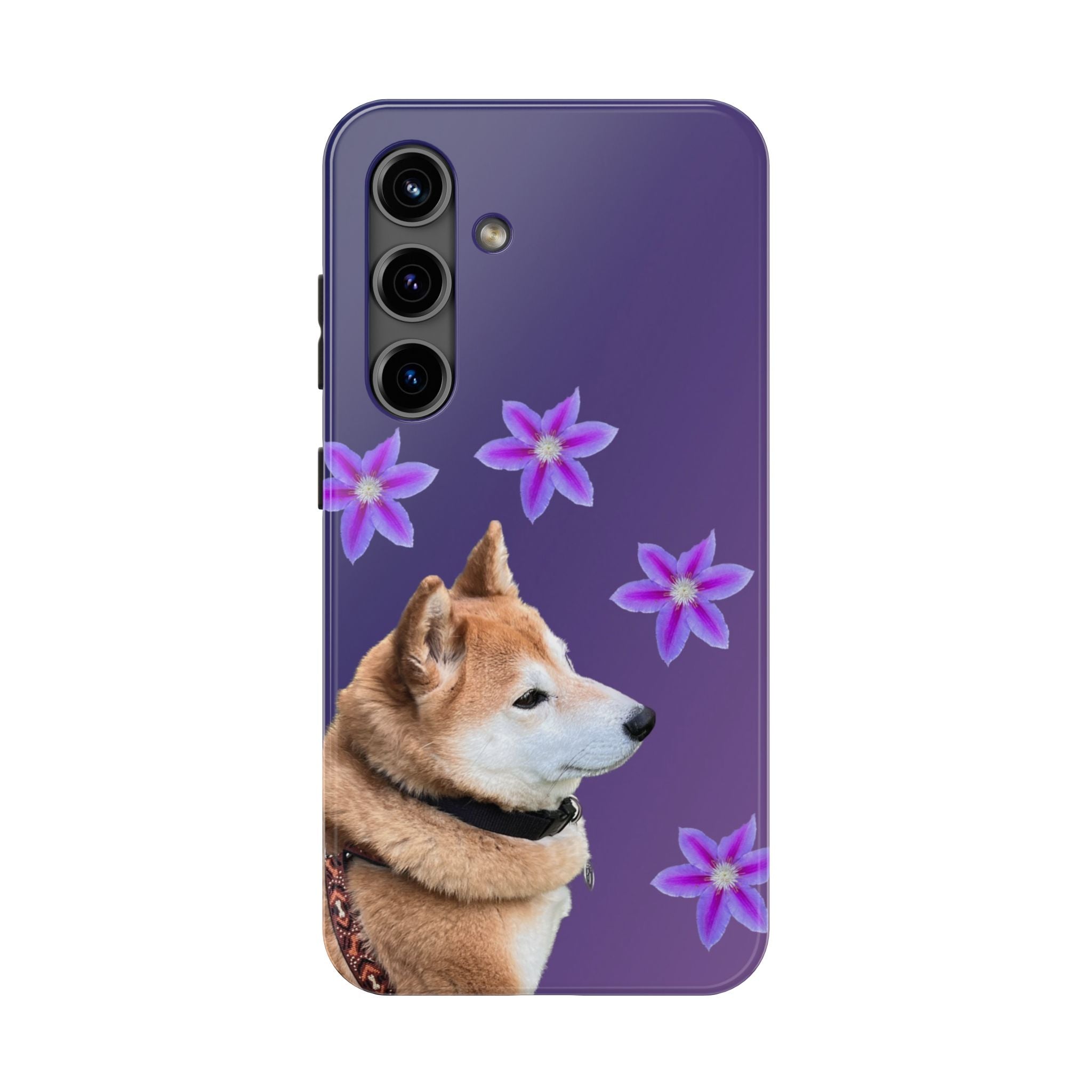 Shiba Inu Floral Tough Phone Case — Purple Dog Phone Cover with Pink Flowers