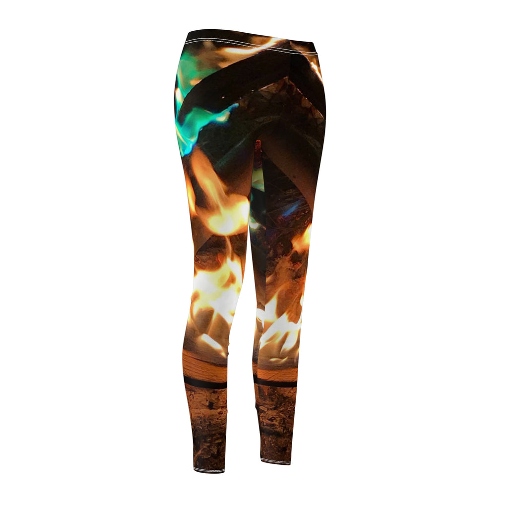 Flame Pattern Women's Leggings — Vibrant Fire & Teal Flame All-Over Print