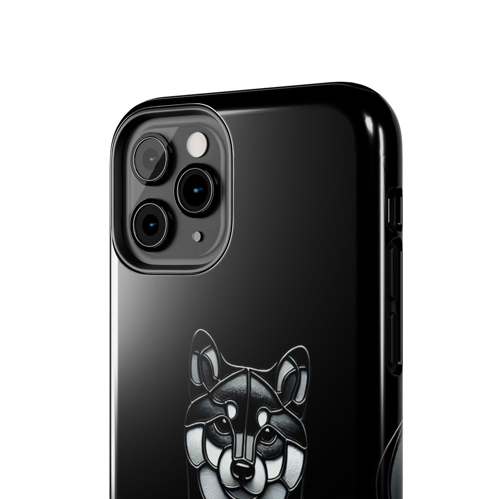 Wolf Silhouette Tough Phone Case — Black Geometric Wolf Protective Cover