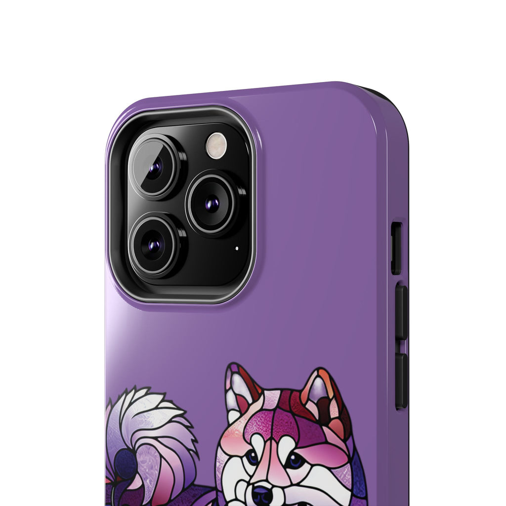 Purple Stained-Glass Shiba Inu Tough Phone Case — Protective Artistic Phone Cover