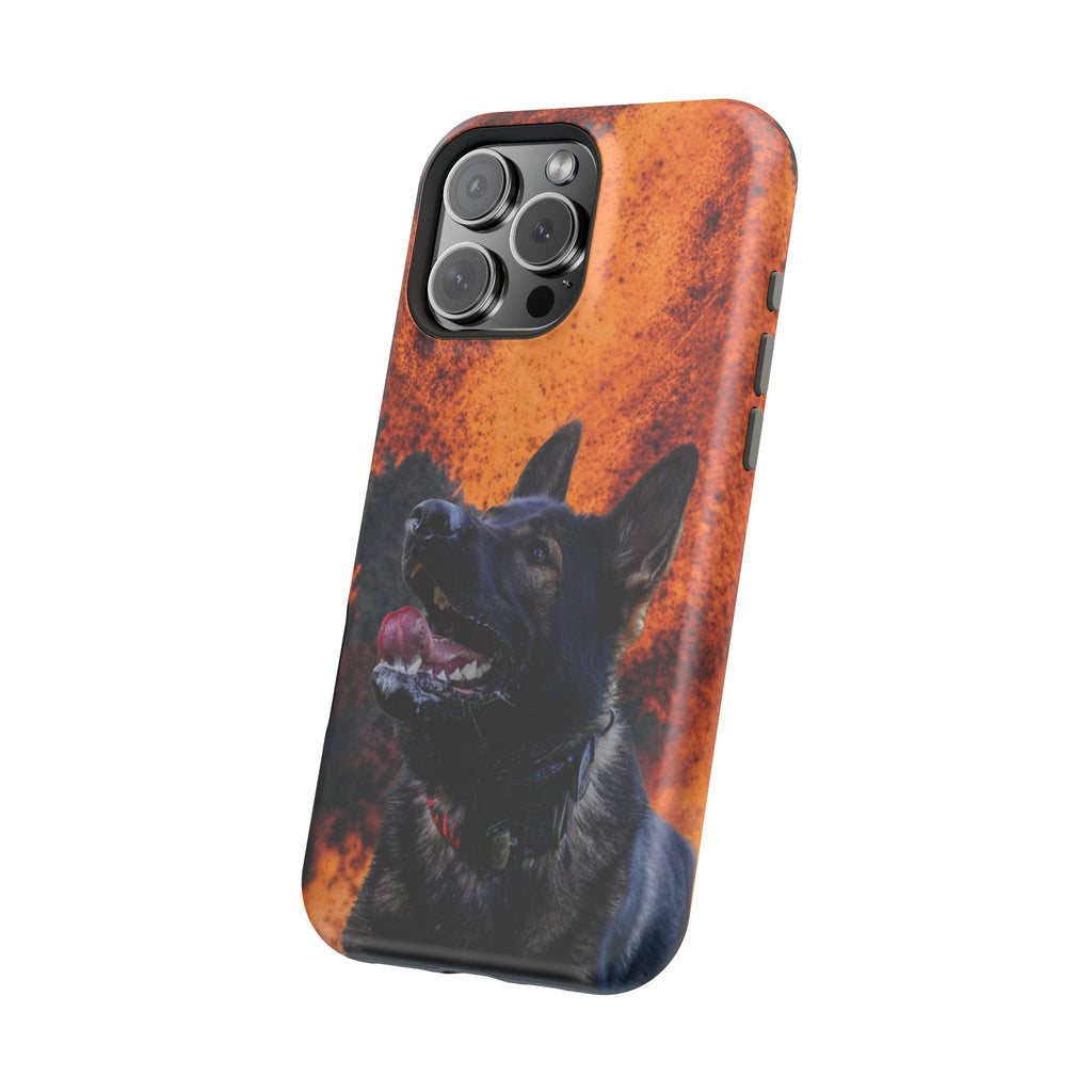 German Shepherd Phone Case — Flame Background Magnetic Impact-Resistant