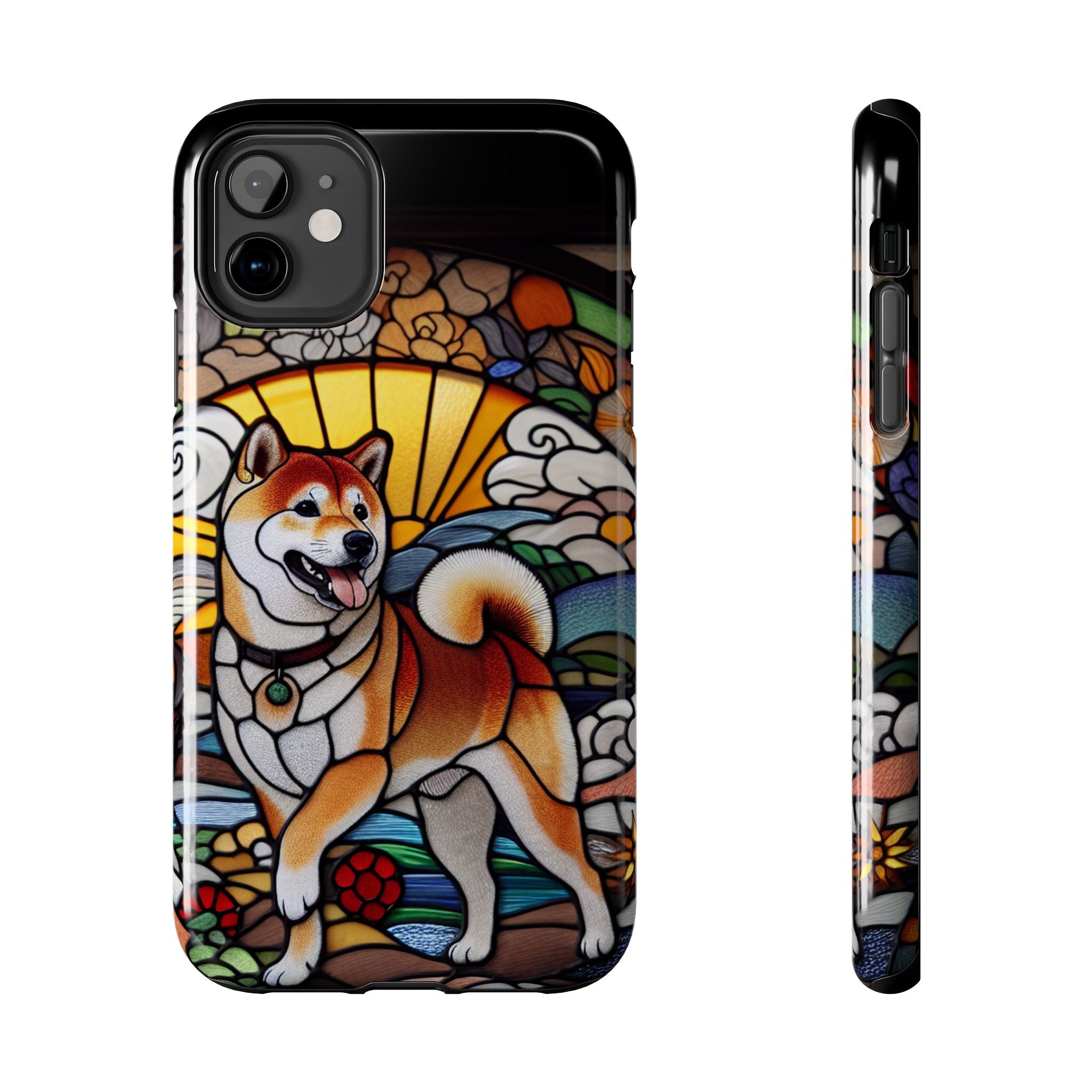 Shiba Inu Stained-Glass Tough Phone Case — Durable Protective Dog Art Cover