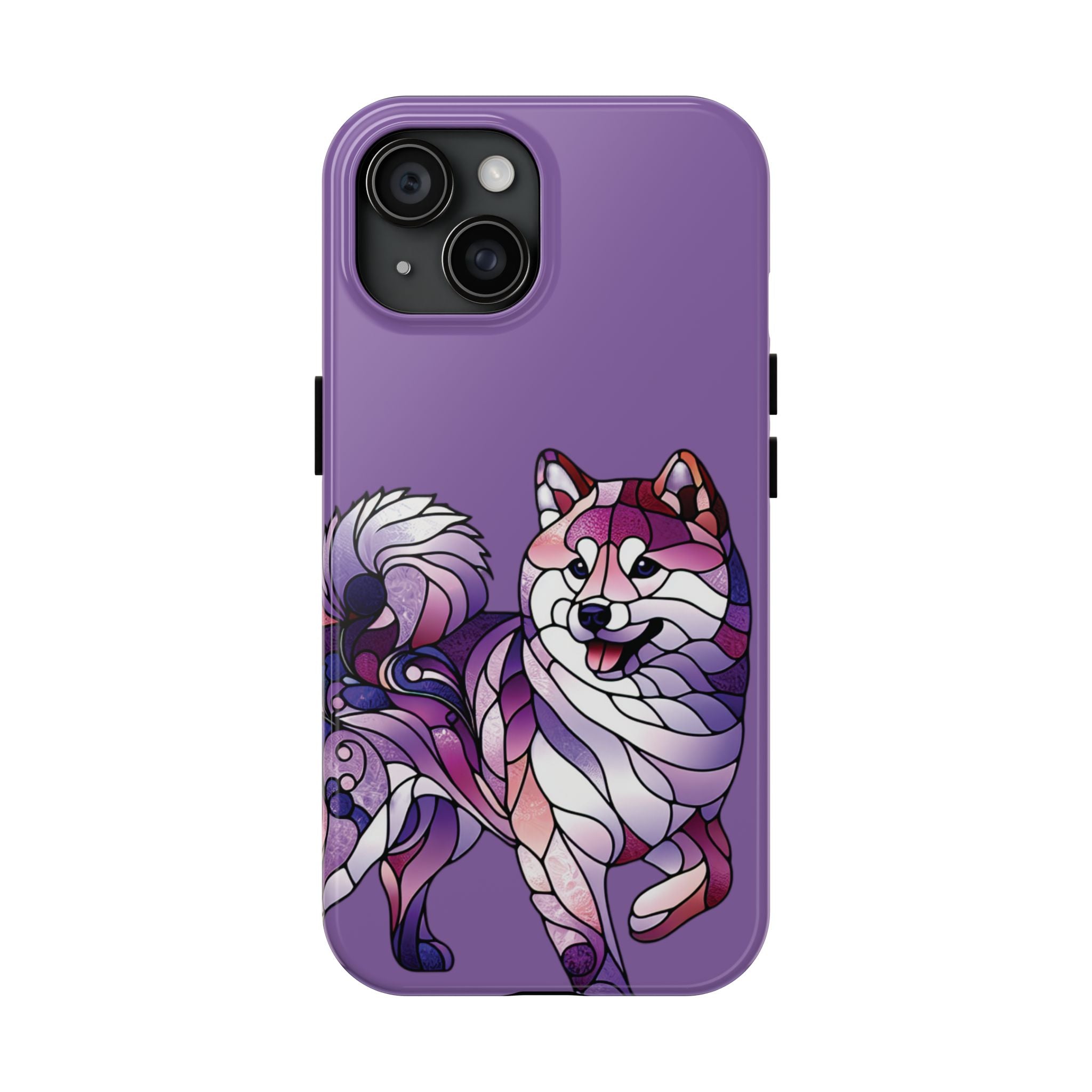 Purple Stained-Glass Shiba Inu Tough Phone Case — Protective Artistic Phone Cover