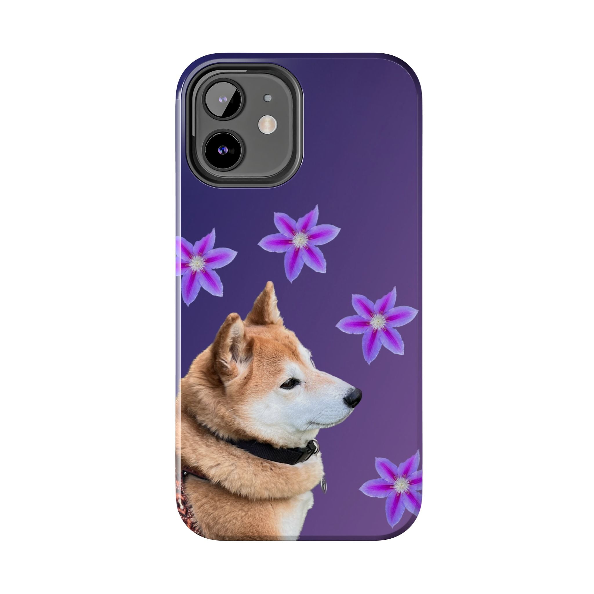Shiba Inu Floral Tough Phone Case — Purple Dog Phone Cover with Pink Flowers