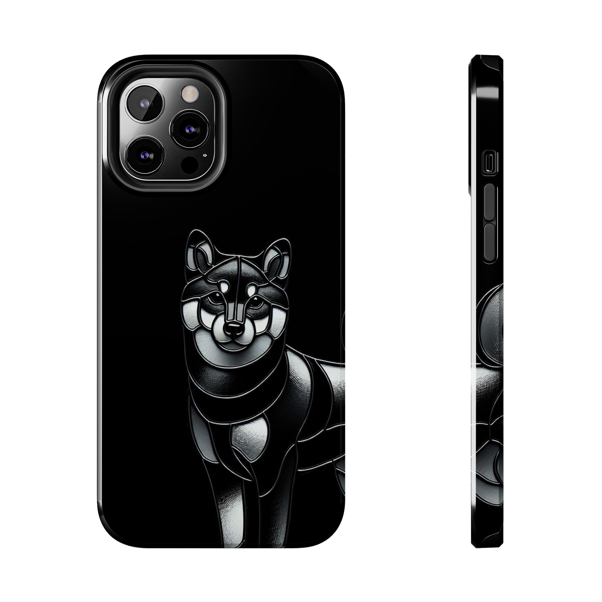 Wolf Silhouette Tough Phone Case — Black Geometric Wolf Protective Cover