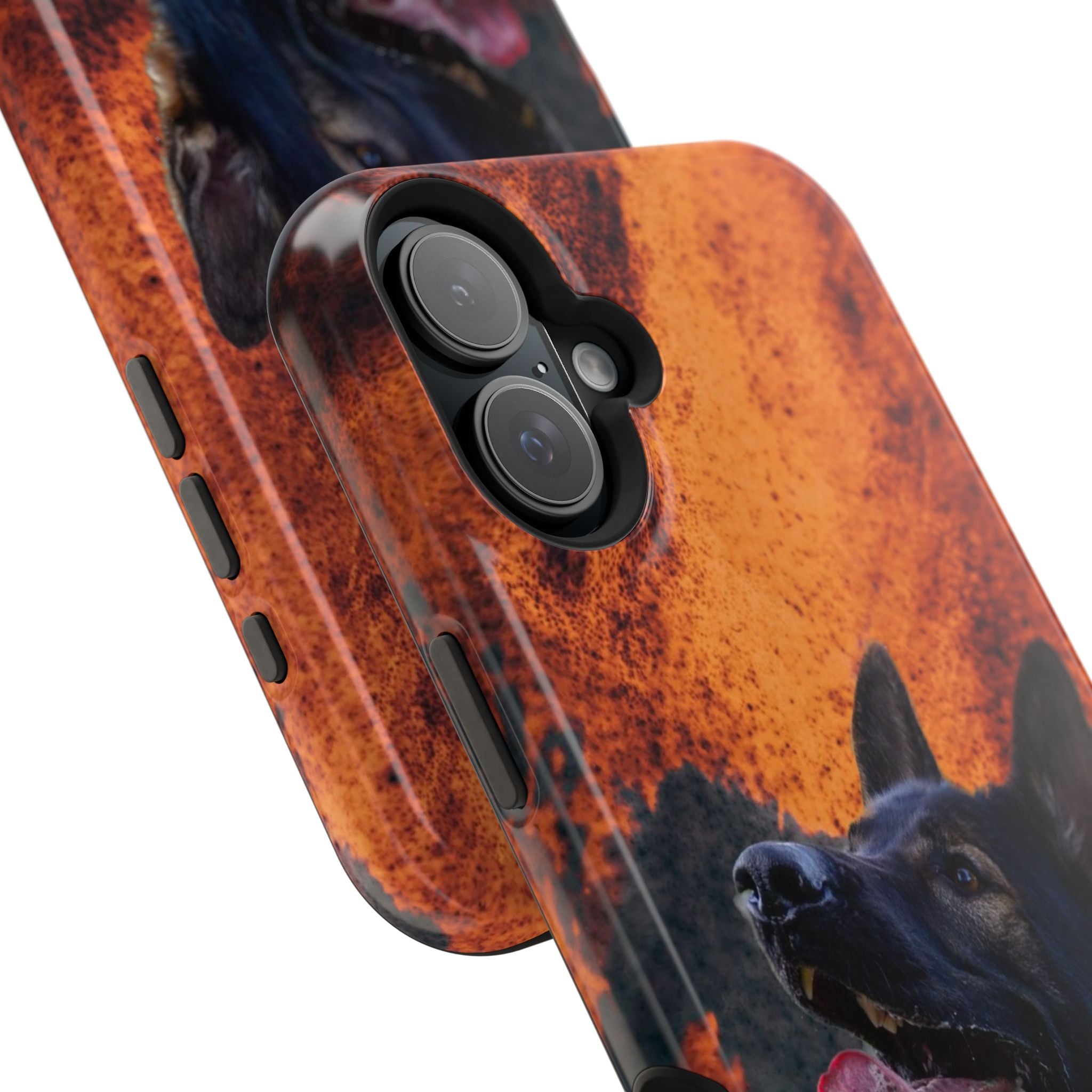 German Shepherd Phone Case — Flame Background Magnetic Impact-Resistant