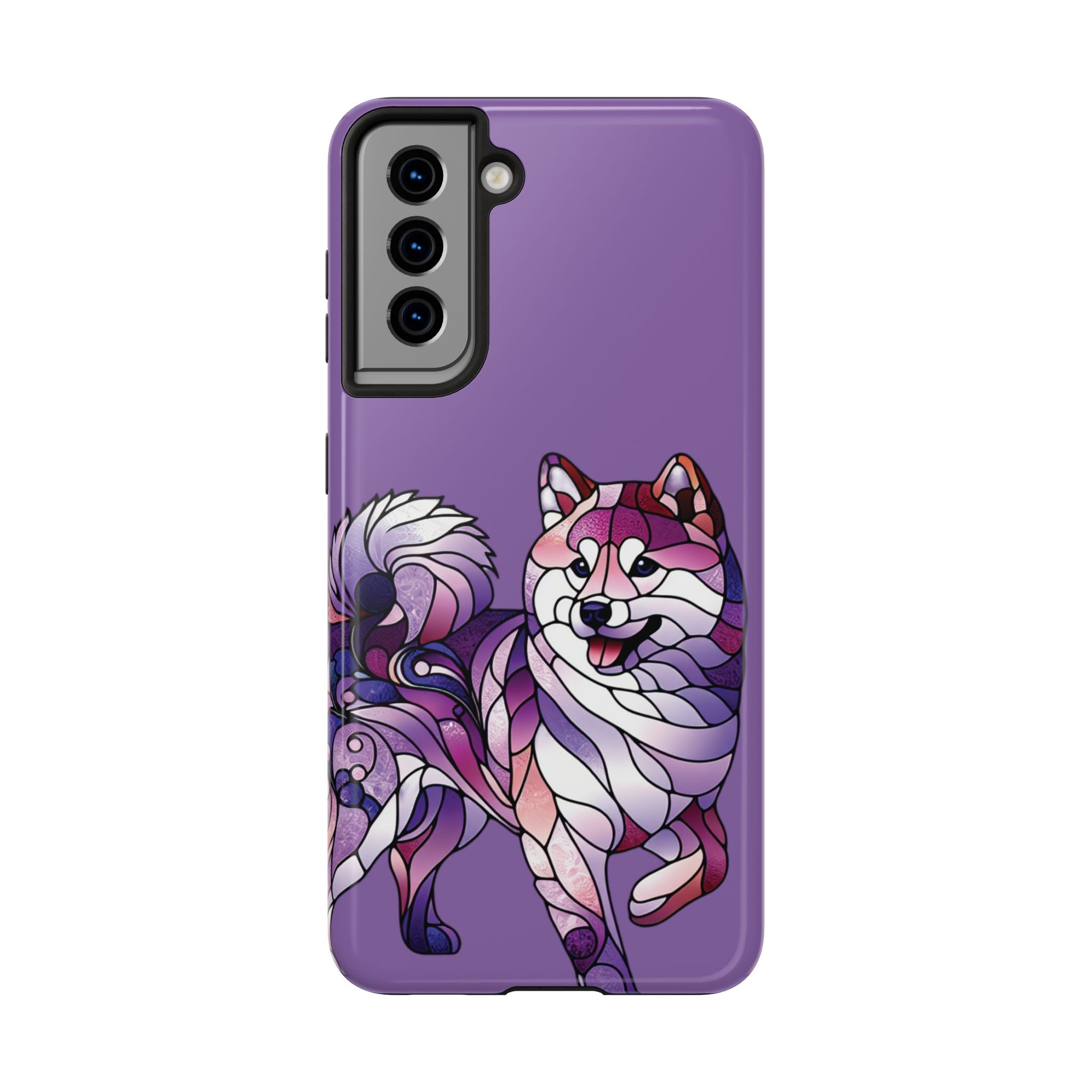 Purple Stained-Glass Shiba Inu Tough Phone Case — Protective Artistic Phone Cover