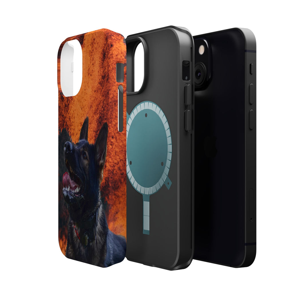 German Shepherd Phone Case — Flame Background Magnetic Impact-Resistant