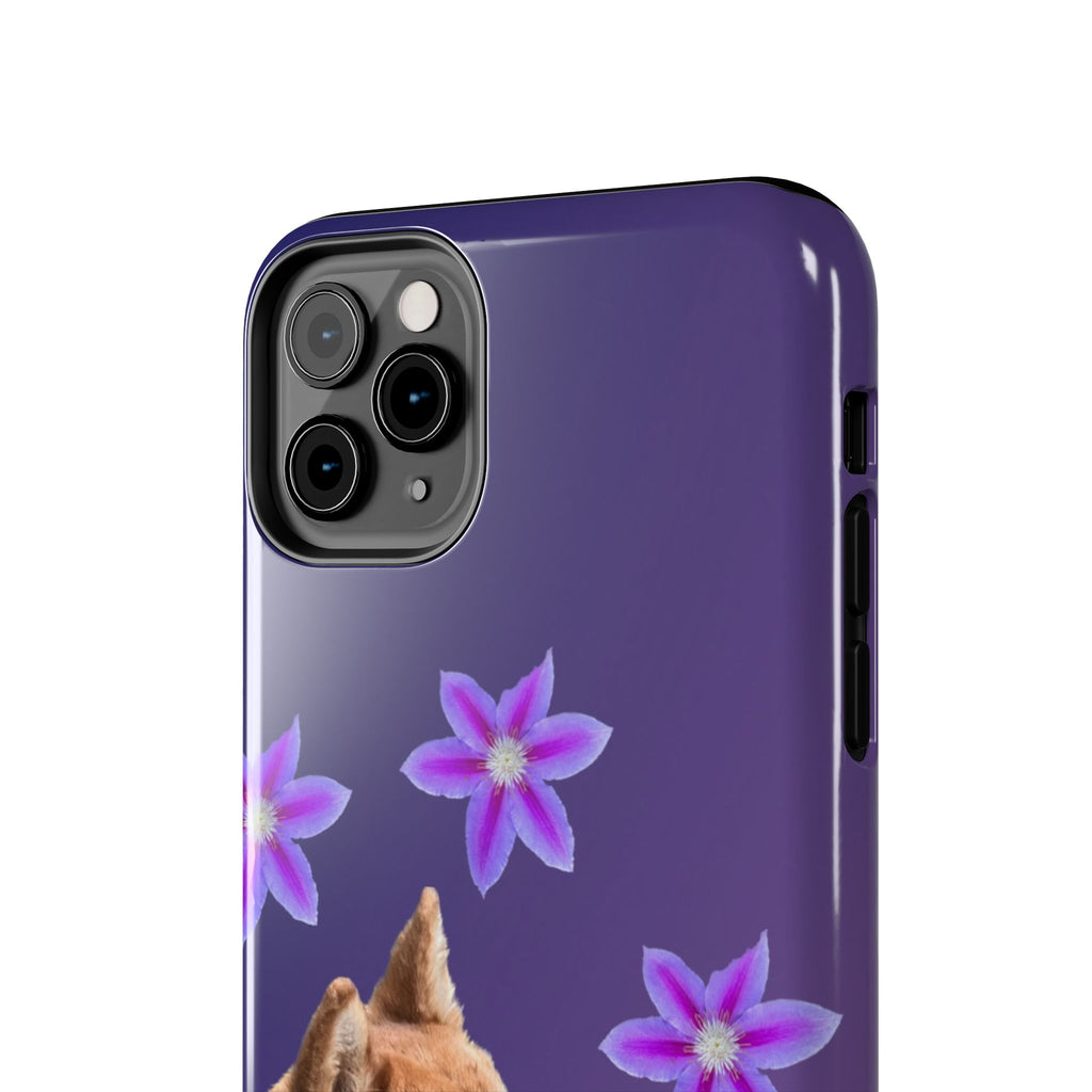 Shiba Inu Floral Tough Phone Case — Purple Dog Phone Cover with Pink Flowers
