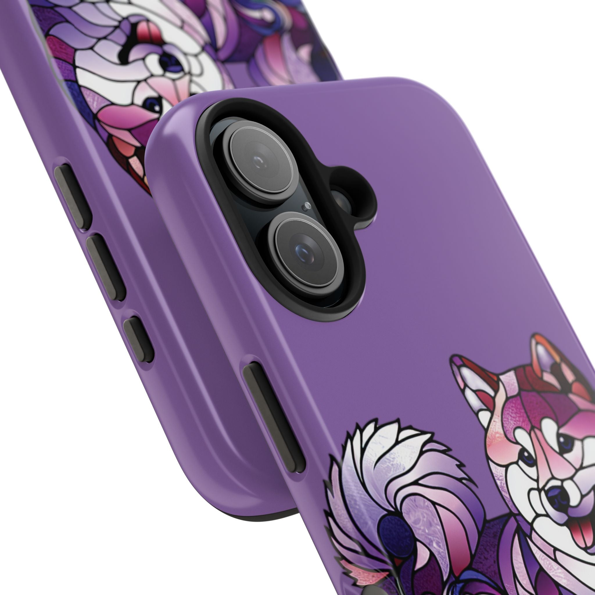 Purple Stained-Glass Shiba Inu Tough Phone Case — Protective Artistic Phone Cover