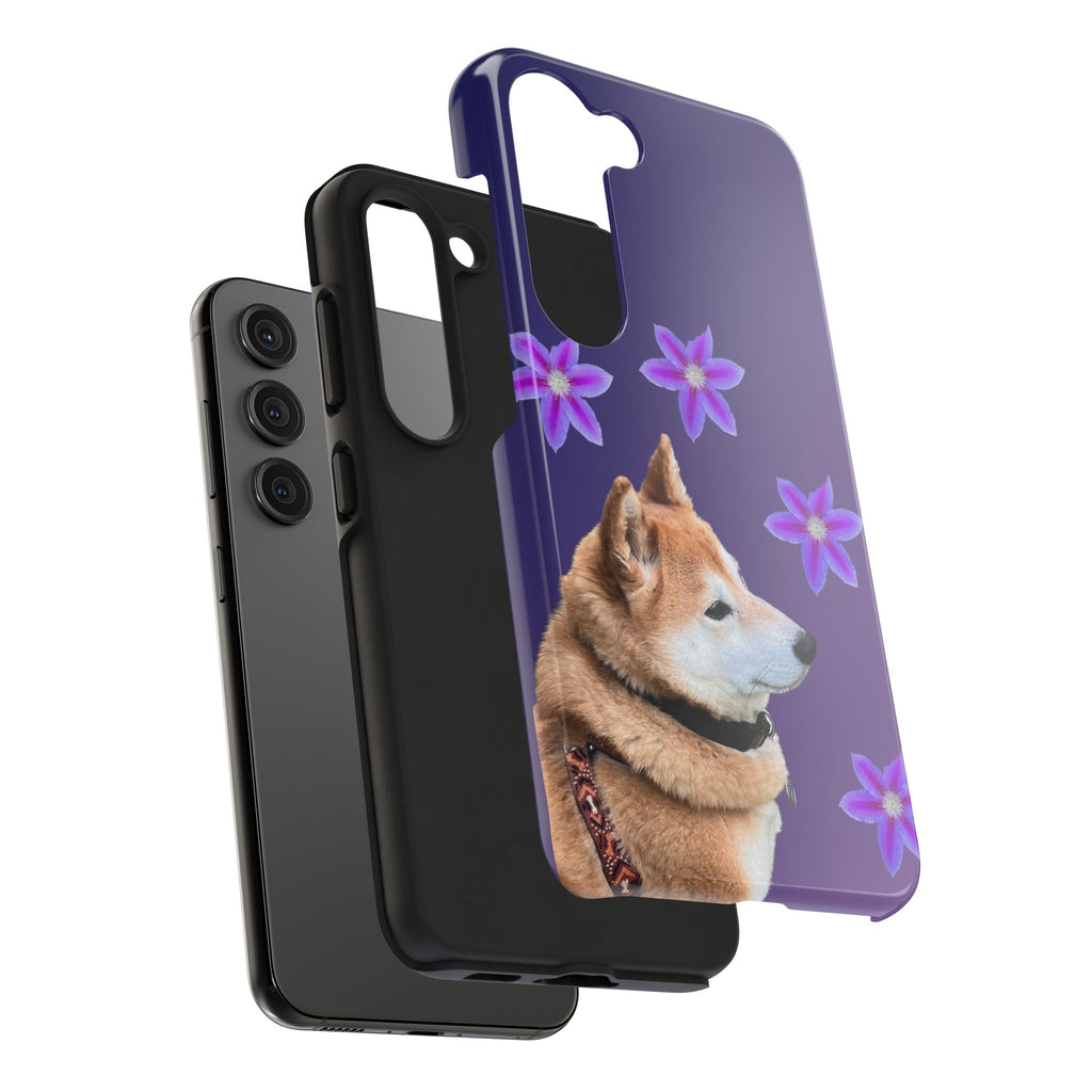 Shiba Inu Floral Tough Phone Case — Purple Dog Phone Cover with Pink Flowers