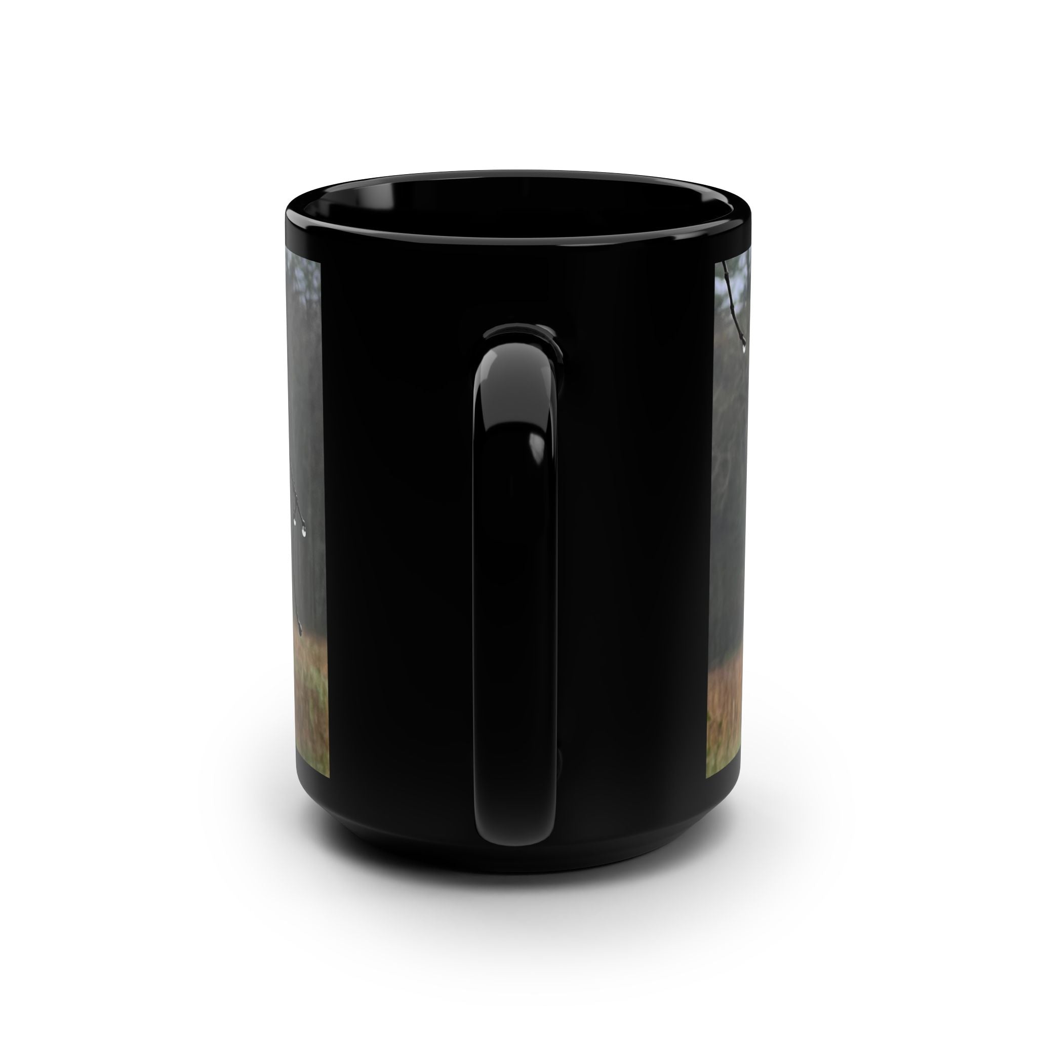 Raining in Spring - Black Mug, 15oz