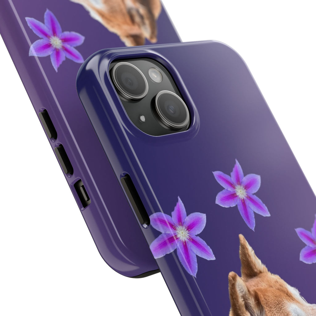 Shiba Inu Floral Tough Phone Case — Purple Dog Phone Cover with Pink Flowers