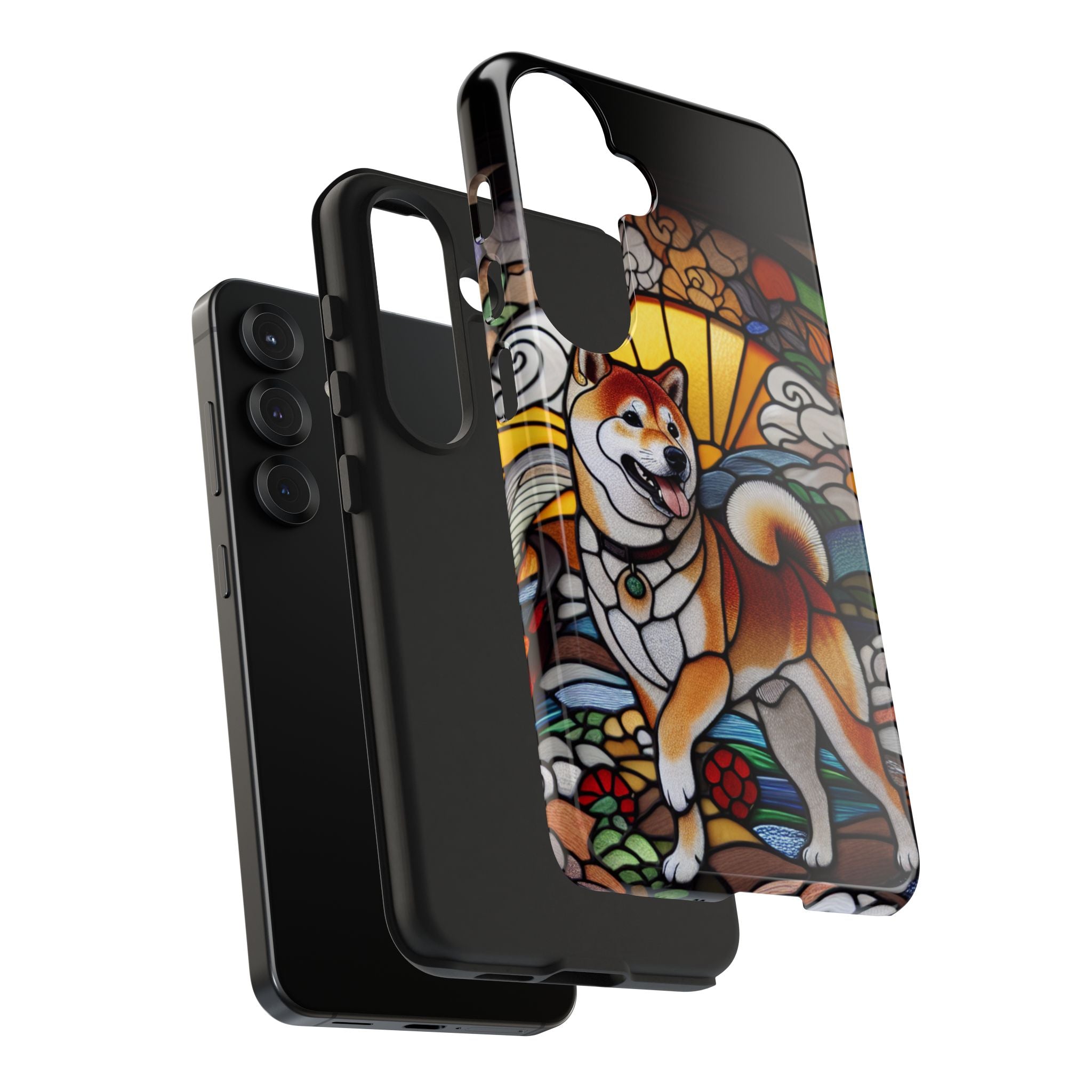 Shiba Inu Stained-Glass Tough Phone Case — Durable Protective Dog Art Cover