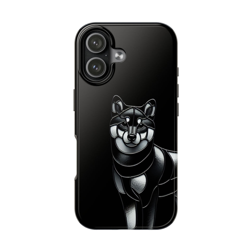 Wolf Silhouette Tough Phone Case — Black Geometric Wolf Protective Cover