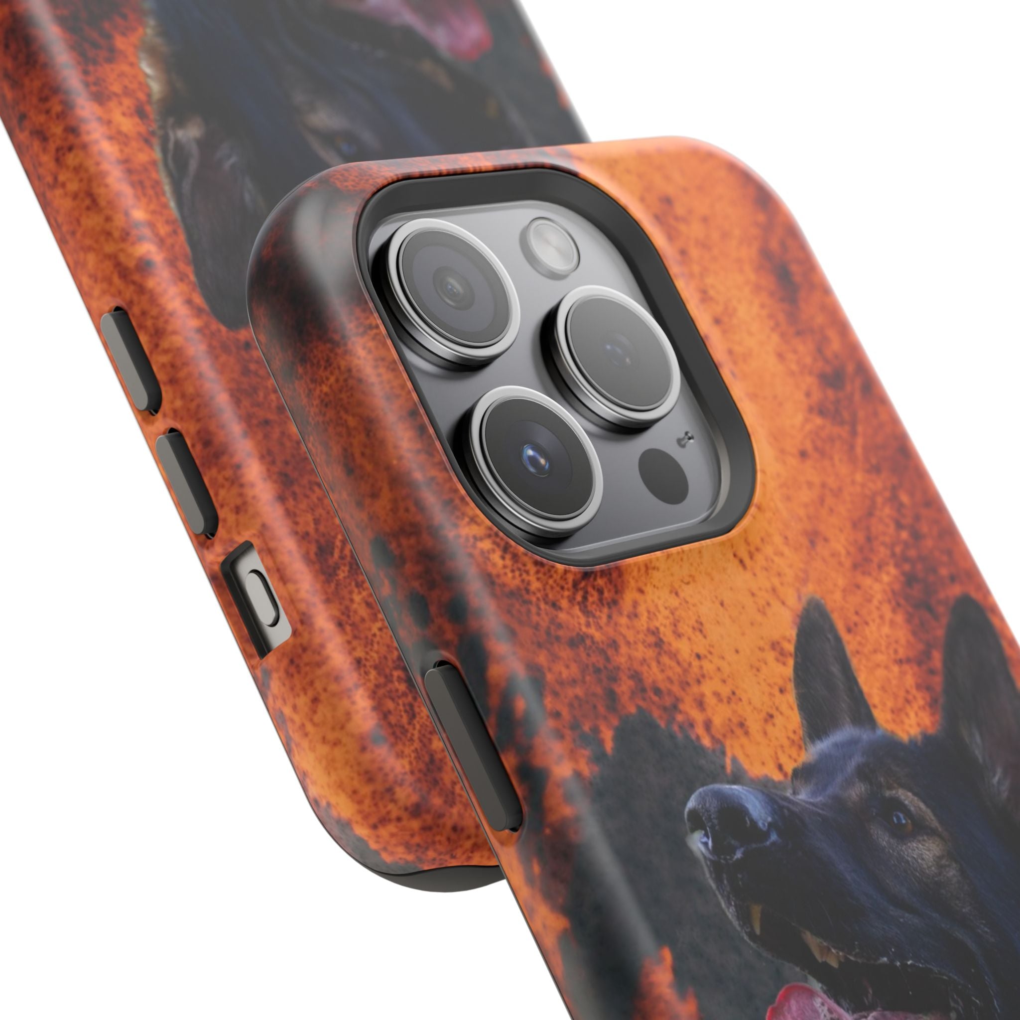 German Shepherd Phone Case — Flame Background Magnetic Impact-Resistant