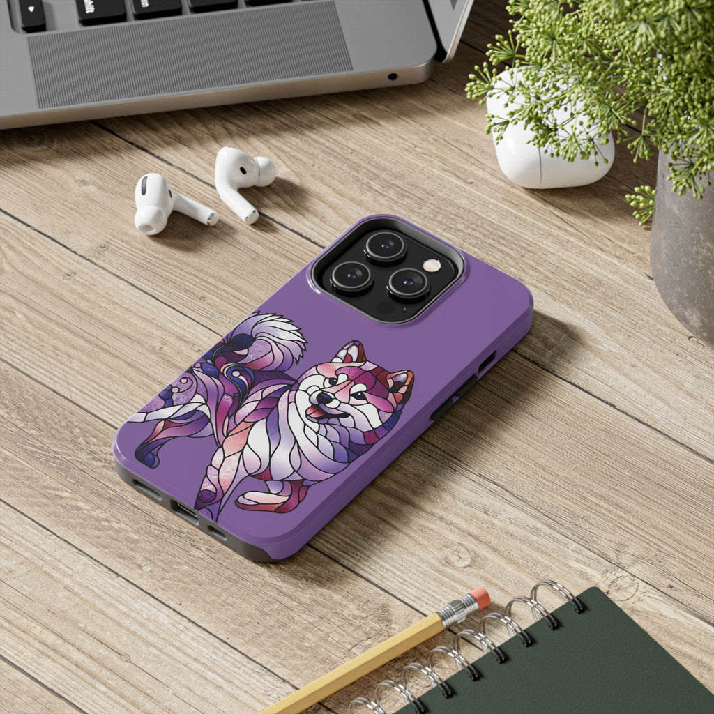 Purple Stained-Glass Shiba Inu Tough Phone Case — Protective Artistic Phone Cover