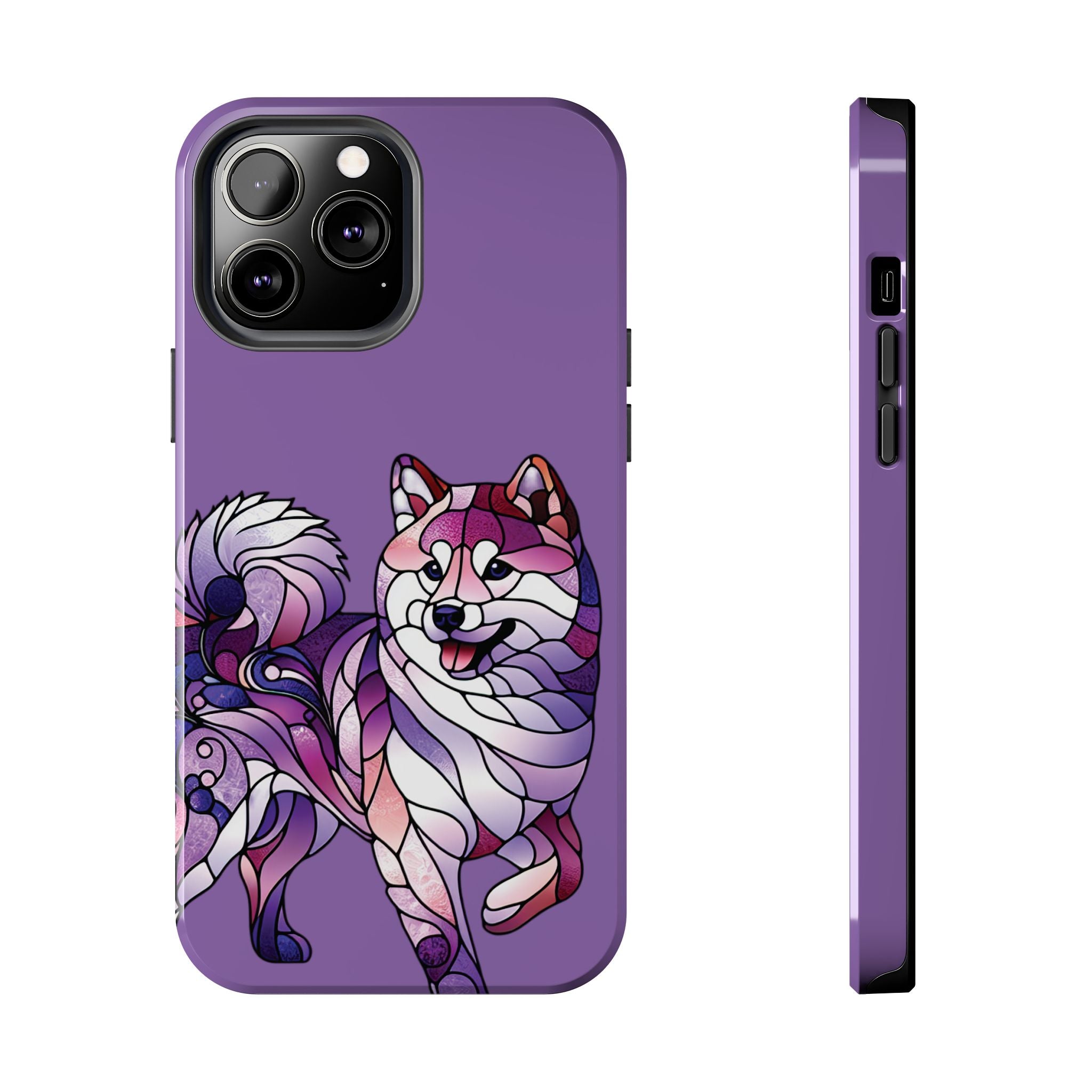 Purple Stained-Glass Shiba Inu Tough Phone Case — Protective Artistic Phone Cover