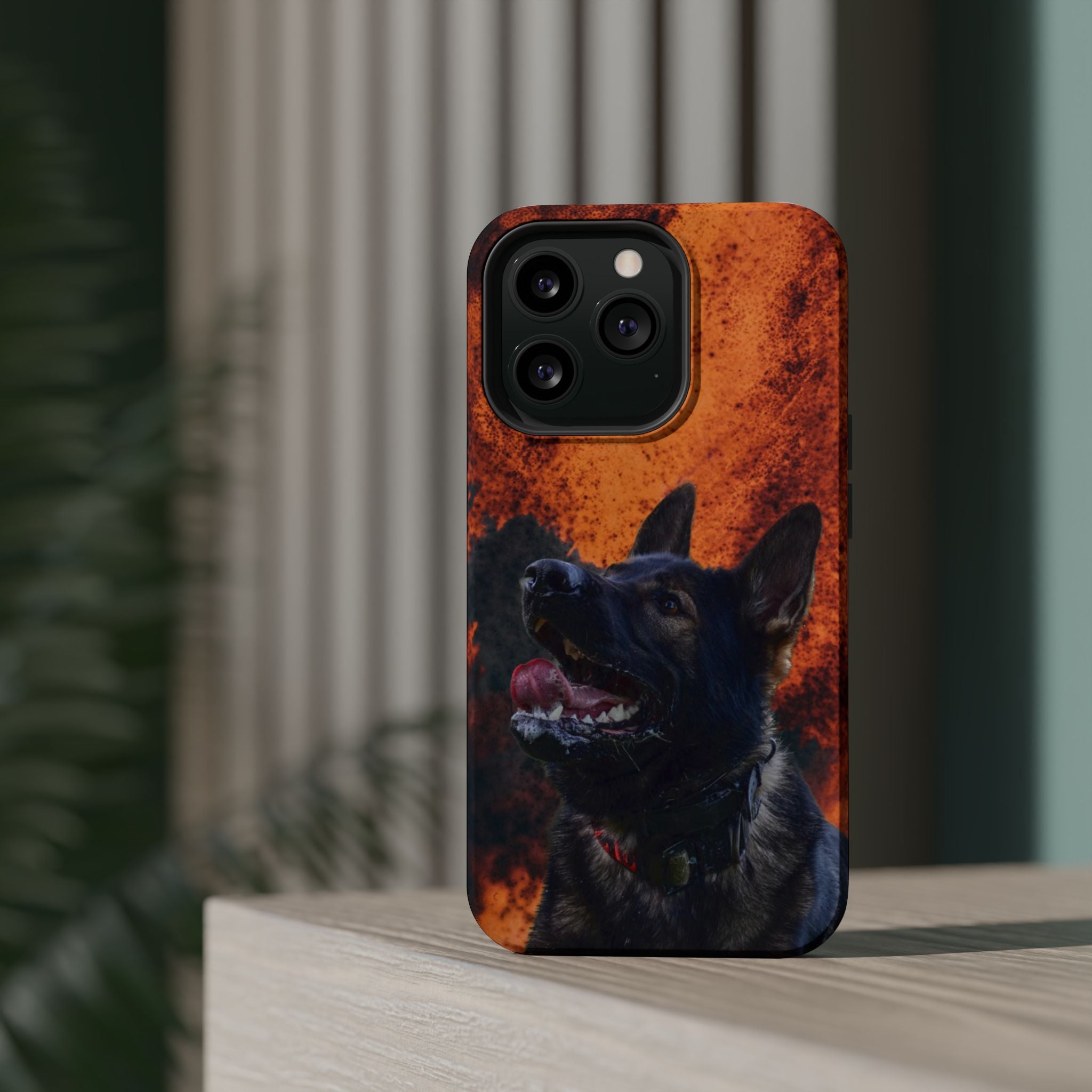 German Shepherd Phone Case — Flame Background Magnetic Impact-Resistant
