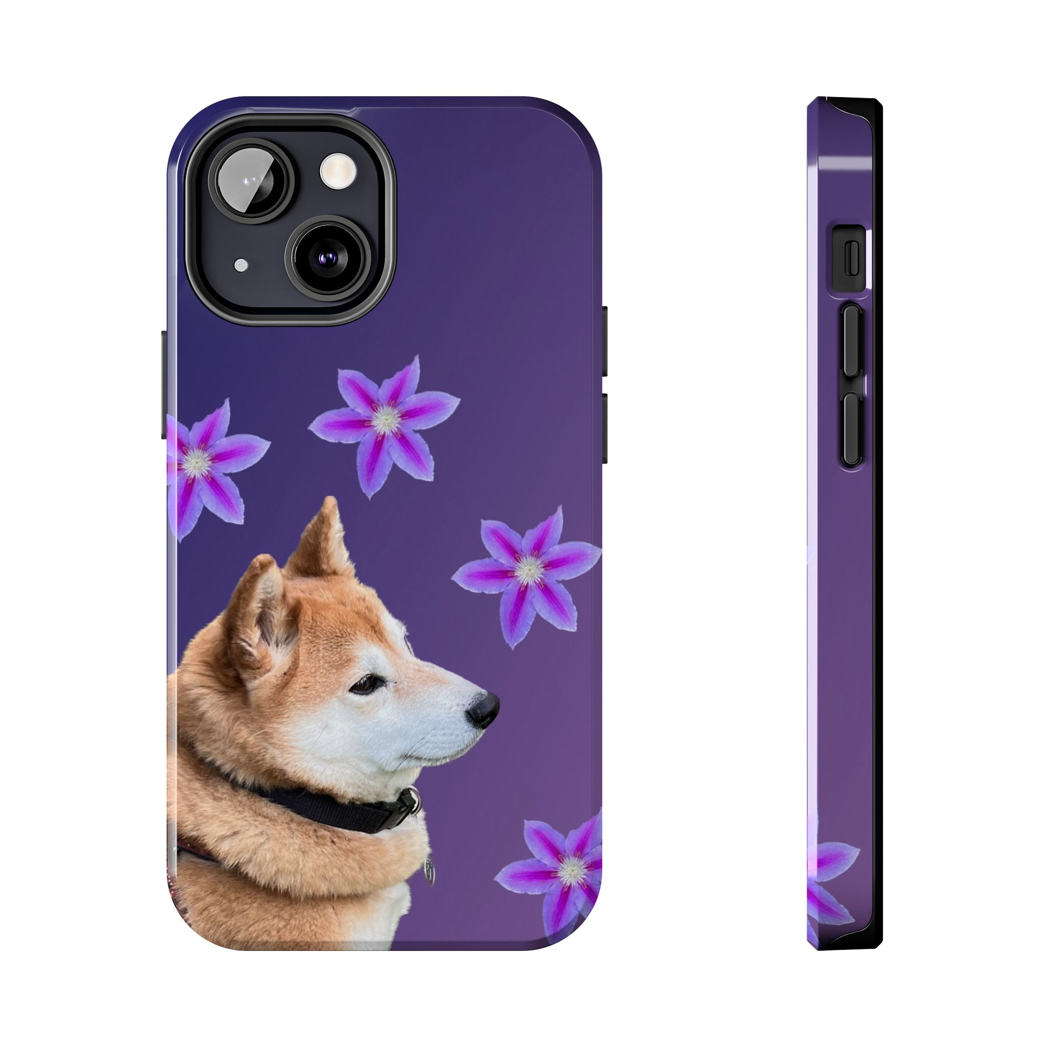 Shiba Inu Floral Tough Phone Case — Purple Dog Phone Cover with Pink Flowers