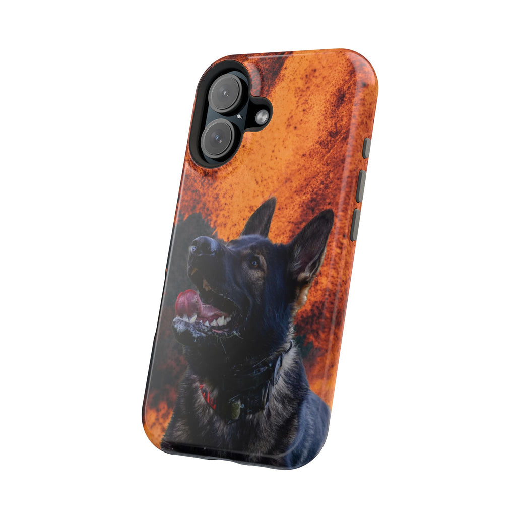 German Shepherd Phone Case — Flame Background Magnetic Impact-Resistant
