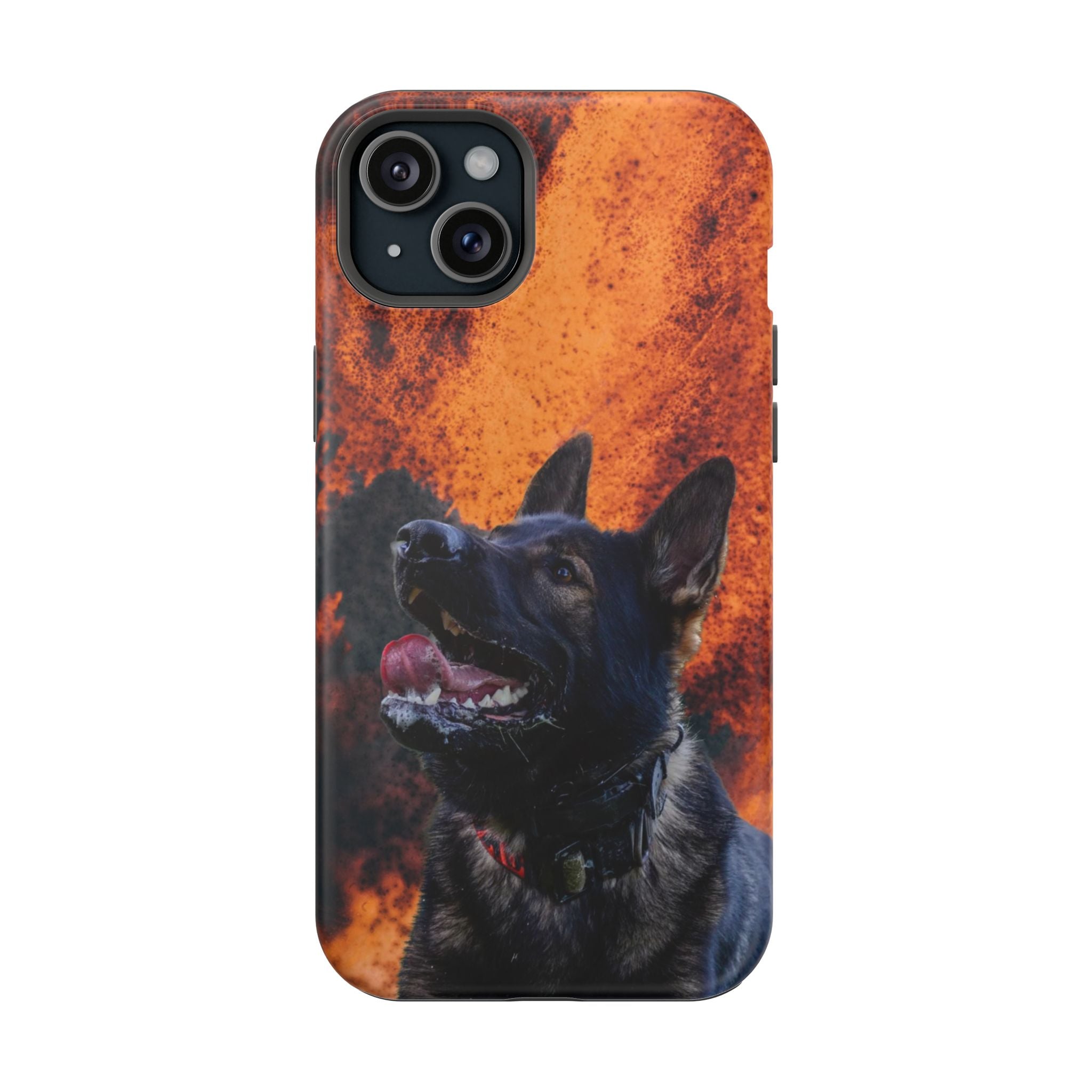 German Shepherd Phone Case — Flame Background Magnetic Impact-Resistant