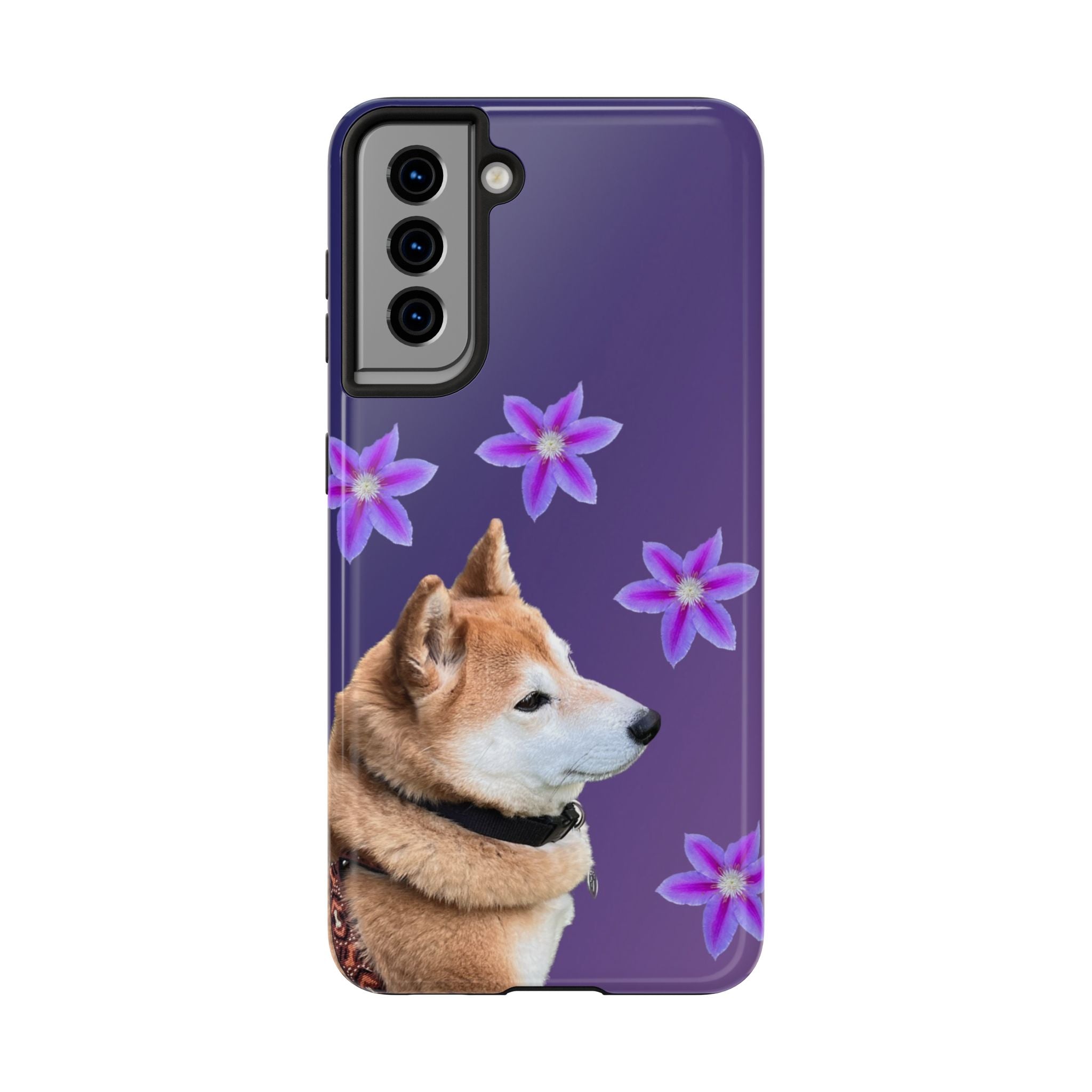Shiba Inu Floral Tough Phone Case — Purple Dog Phone Cover with Pink Flowers