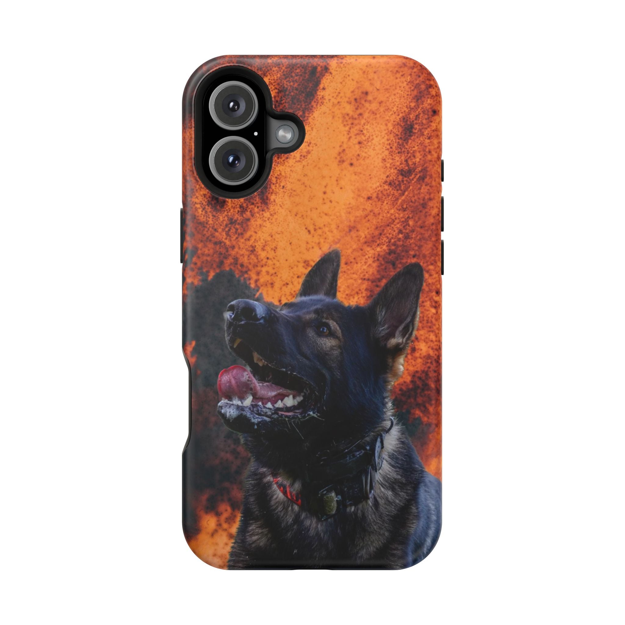 German Shepherd Phone Case — Flame Background Magnetic Impact-Resistant