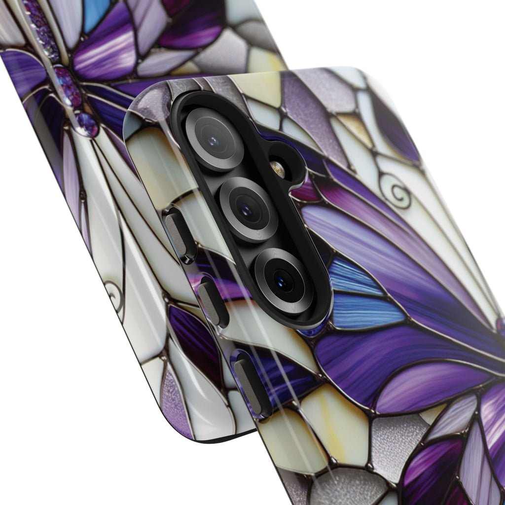 Purple Stained Glass Butterfly Tough Phone Case — Impact-Resistant Floral Phone Cover