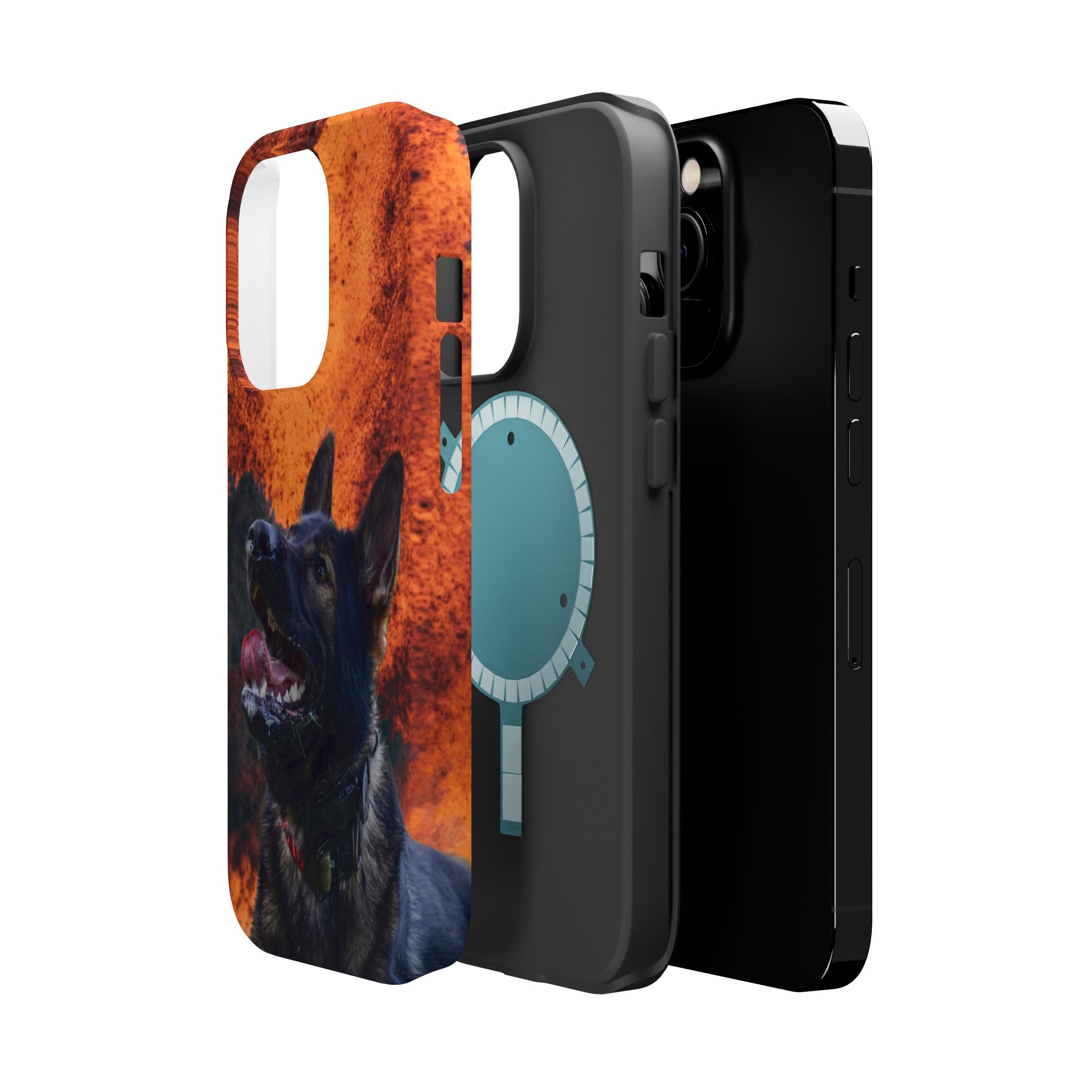 German Shepherd Phone Case — Flame Background Magnetic Impact-Resistant