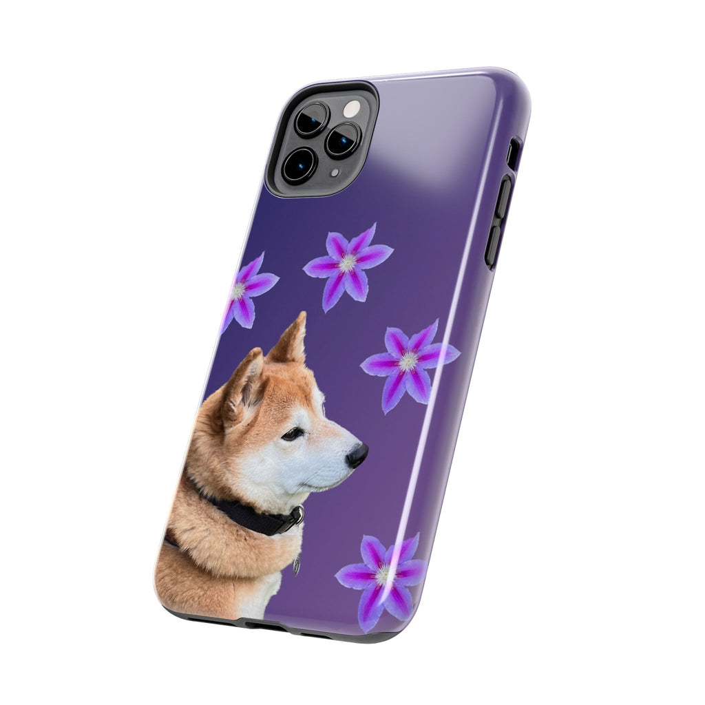 Shiba Inu Floral Tough Phone Case — Purple Dog Phone Cover with Pink Flowers