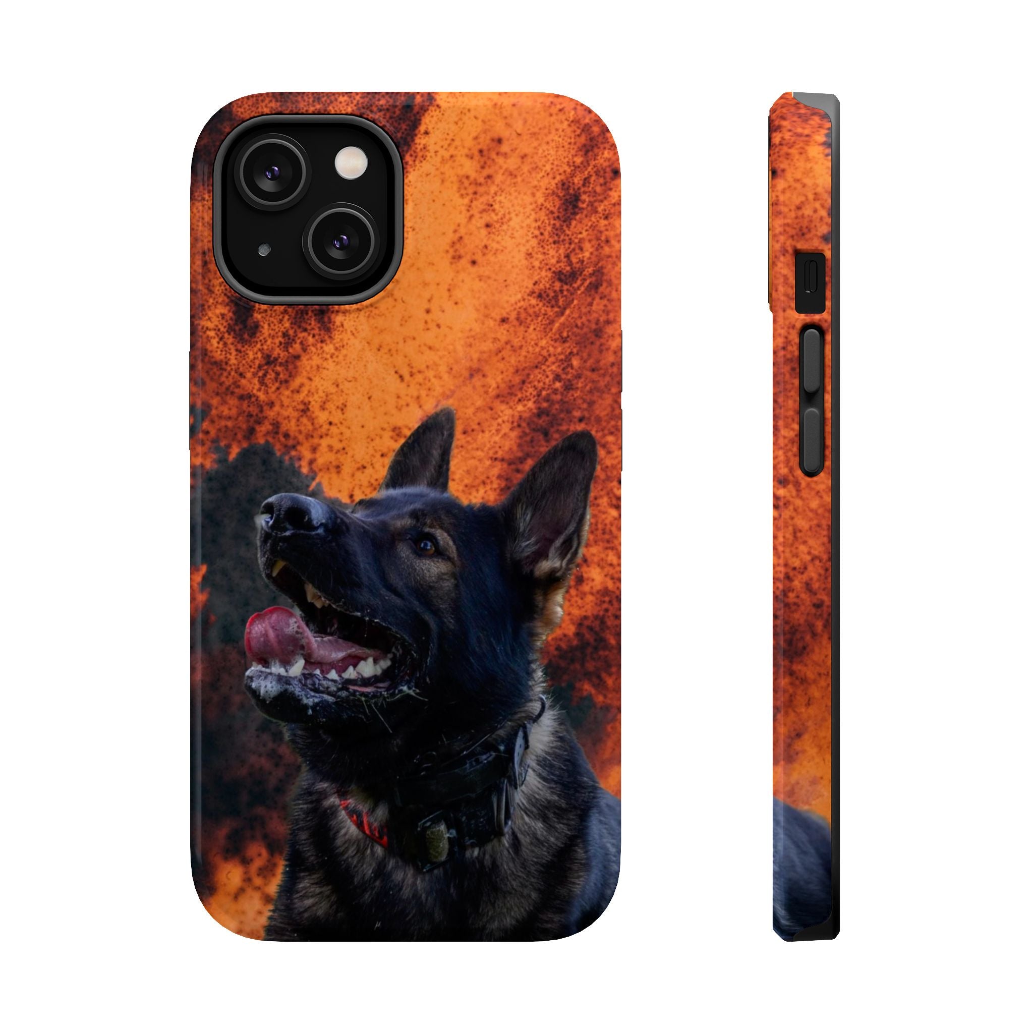 German Shepherd Phone Case — Flame Background Magnetic Impact-Resistant