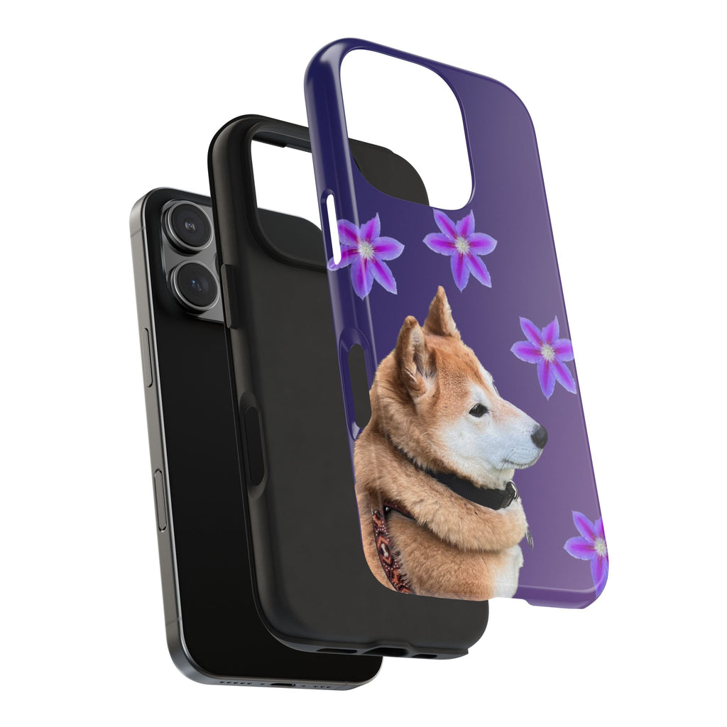 Shiba Inu Floral Tough Phone Case — Purple Dog Phone Cover with Pink Flowers