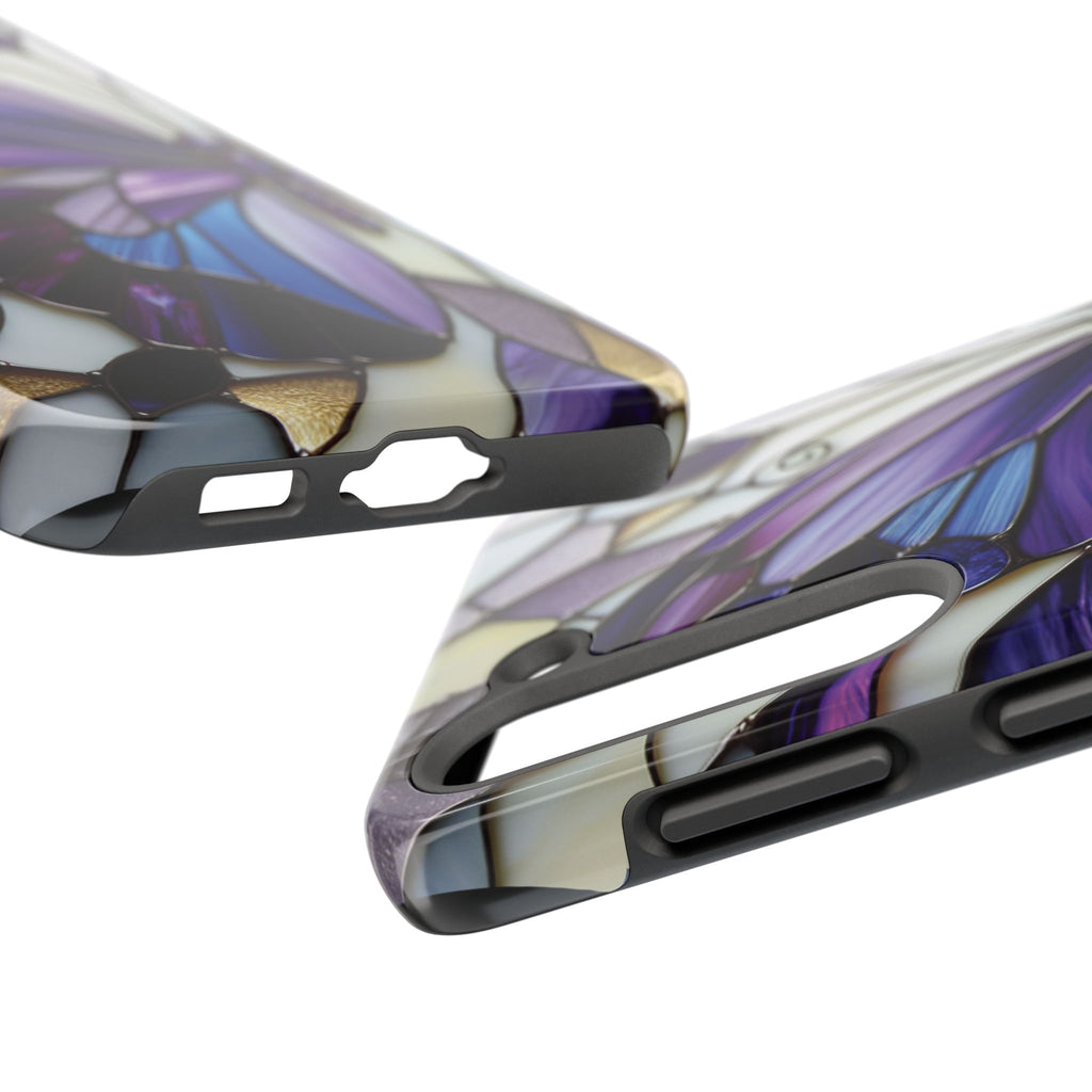 Purple Stained Glass Butterfly Tough Phone Case — Impact-Resistant Floral Phone Cover