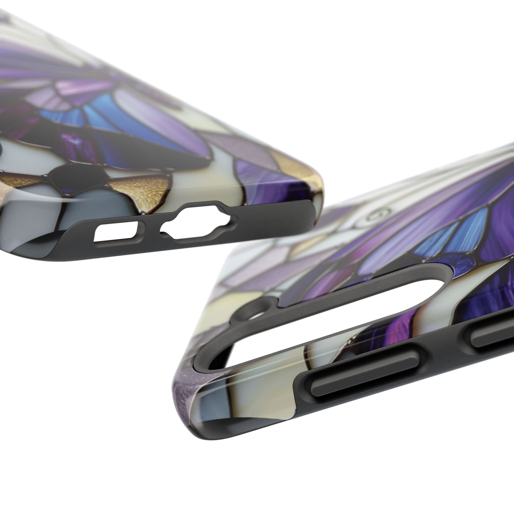 Purple Stained Glass Butterfly Tough Phone Case — Impact-Resistant Floral Phone Cover