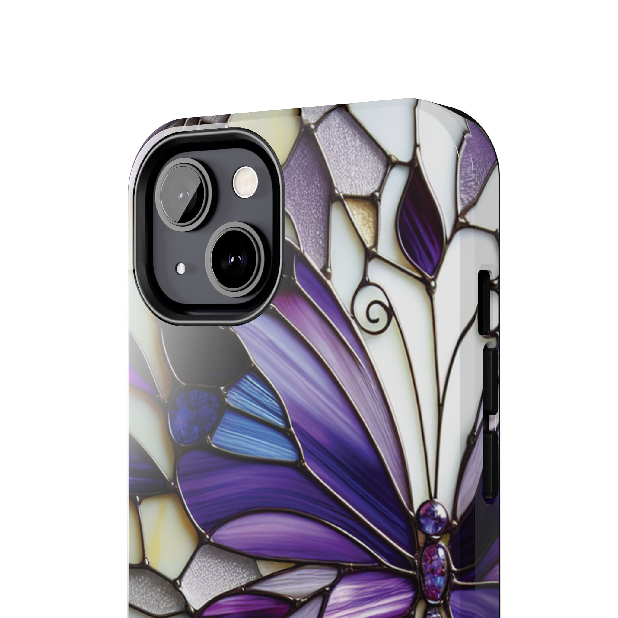 Purple Stained Glass Butterfly Tough Phone Case — Impact-Resistant Floral Phone Cover