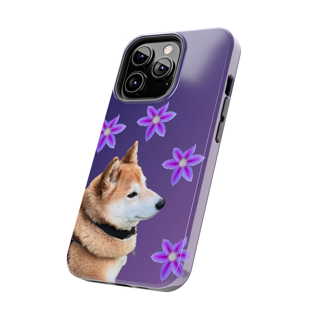 Shiba Inu Floral Tough Phone Case — Purple Dog Phone Cover with Pink Flowers