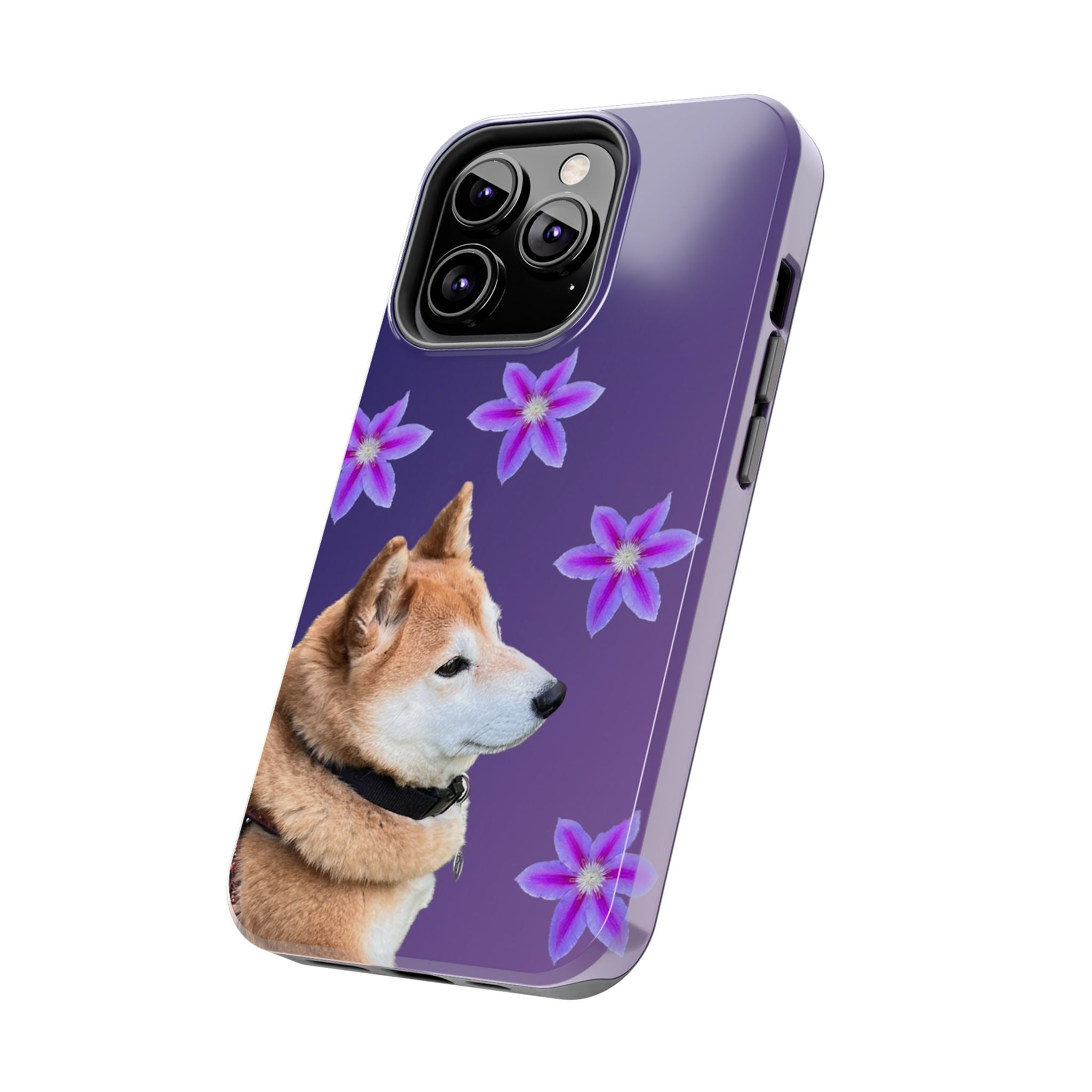 Shiba Inu Floral Tough Phone Case — Purple Dog Phone Cover with Pink Flowers