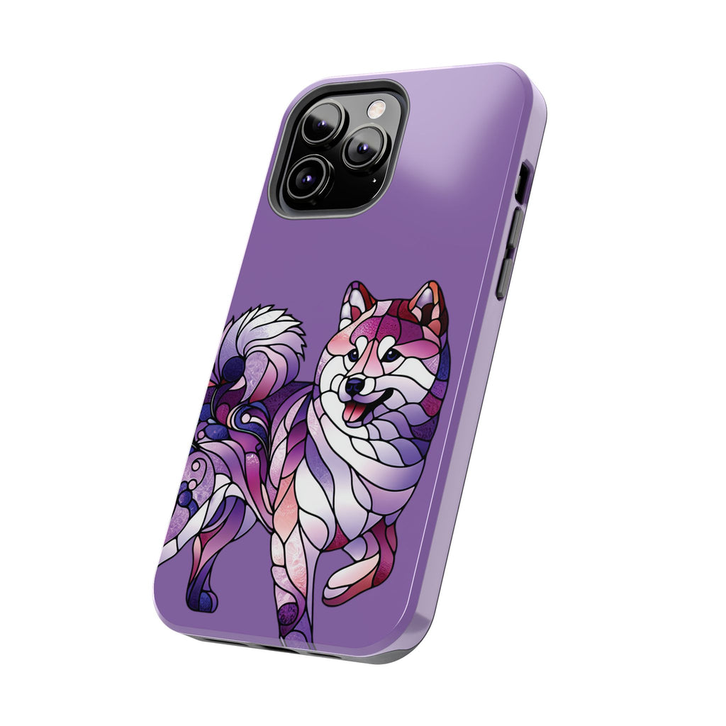 Purple Stained-Glass Shiba Inu Tough Phone Case — Protective Artistic Phone Cover